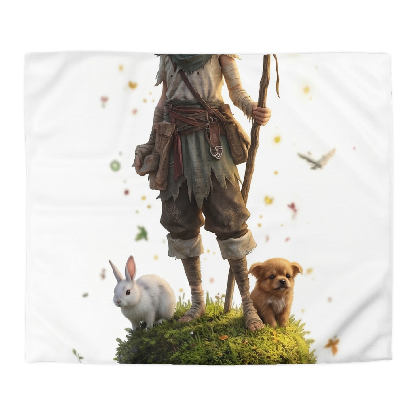 Forest Guardian Child Microfiber Duvet Cover – Mossy Rock Haven with Whispering Animals
