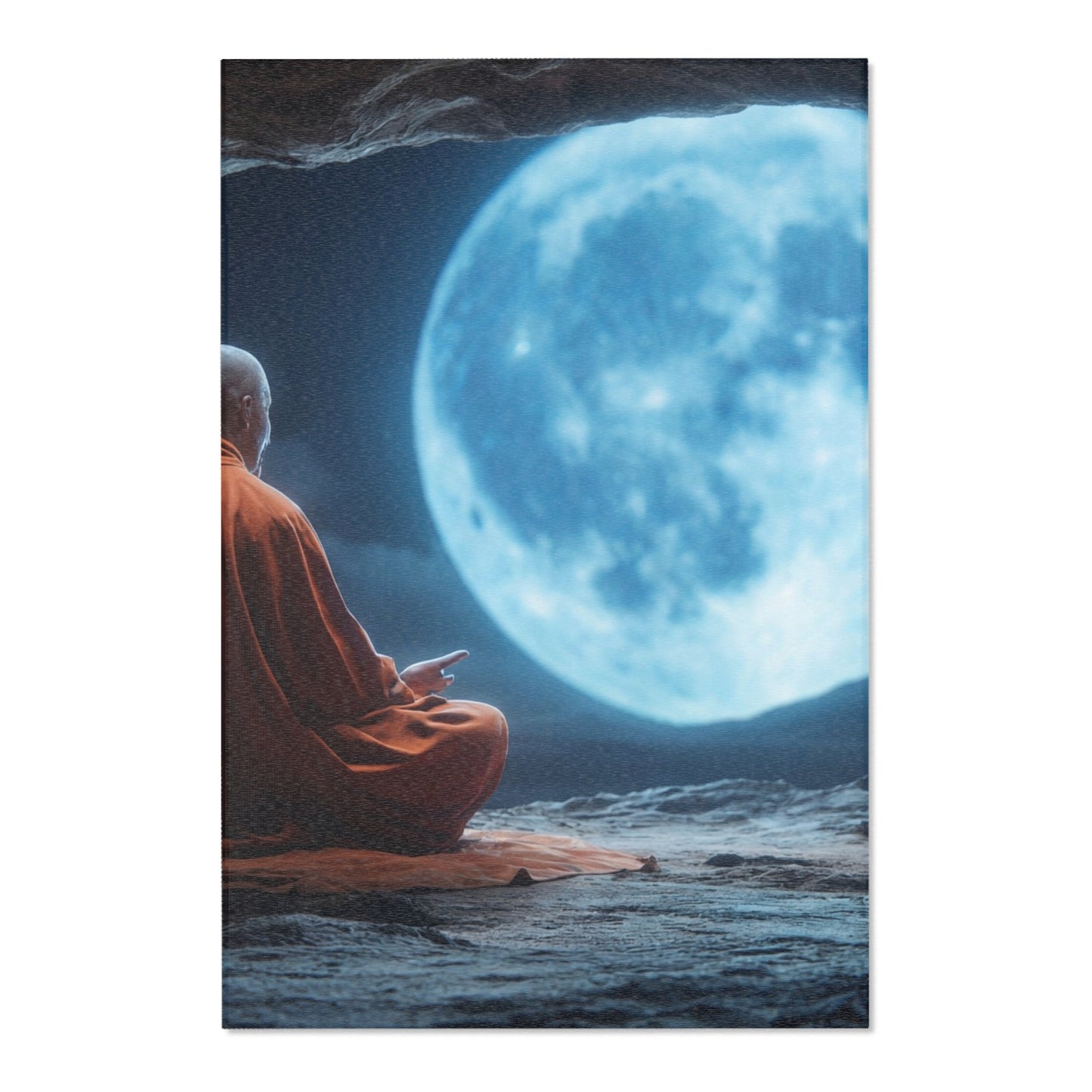 Moonlit Monk Meditation Rug – Serene Cave Sanctuary