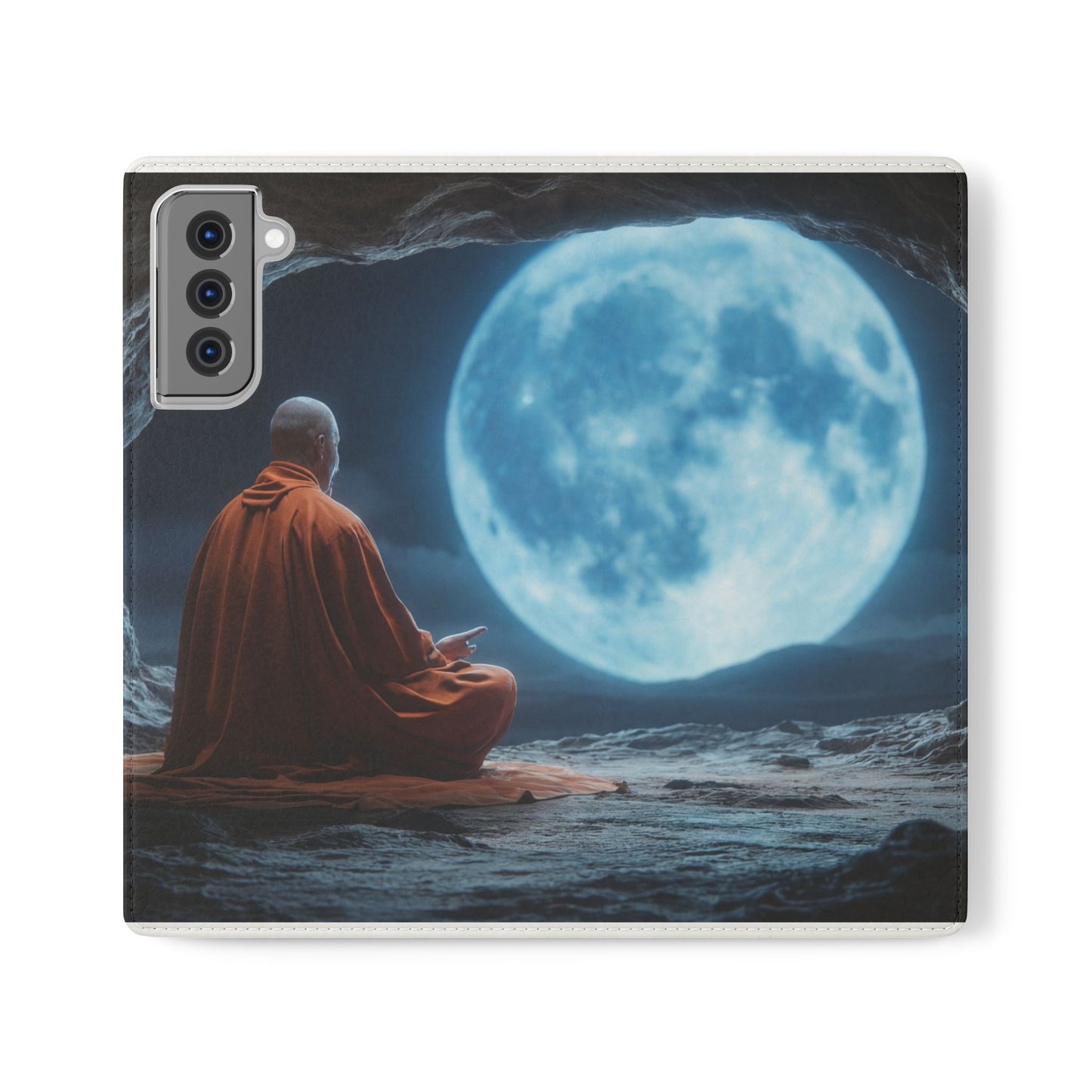 Lunar Meditation Flip Cases – Serene Monk Under Moonlight