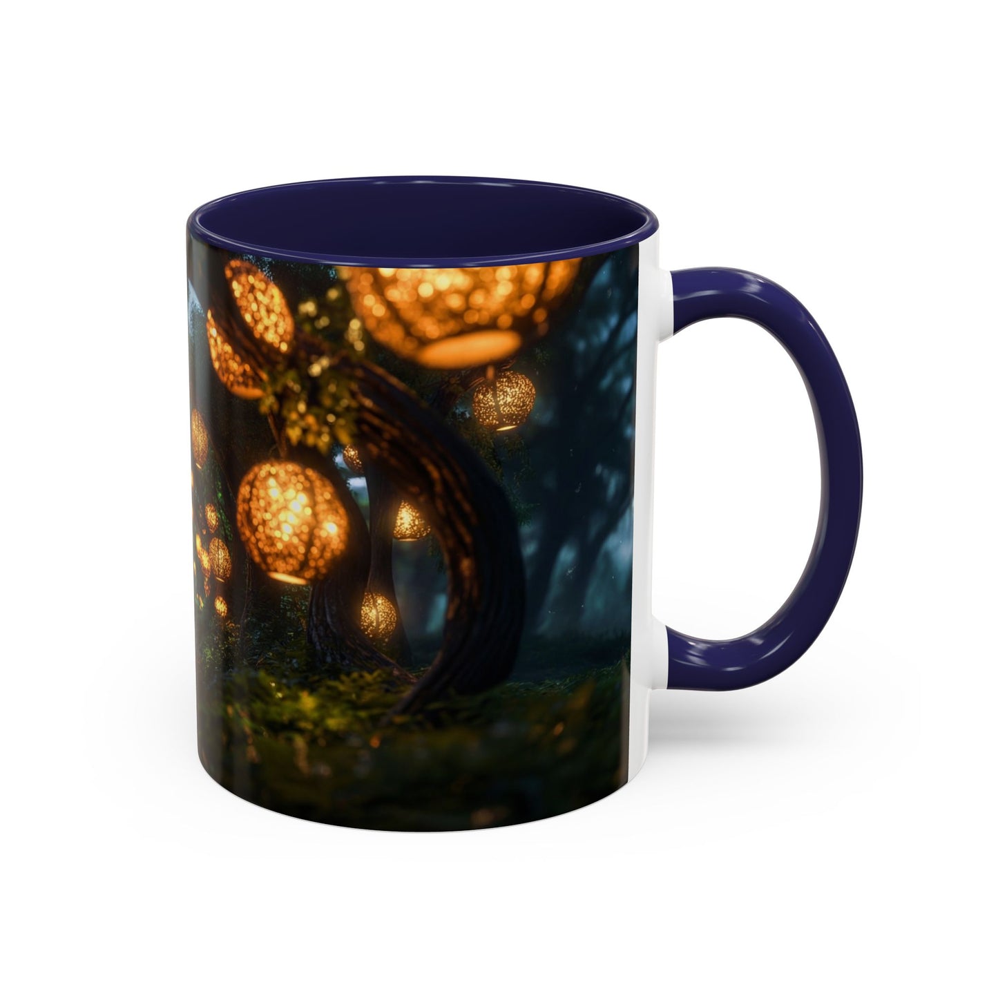 Luminous Forest Path Accent Coffee Mug (11, 15oz) – Warm Glow Through Ancient Branches