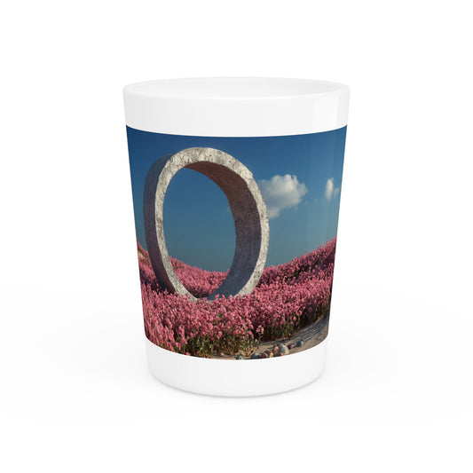 Concrete Ring Shot Glass – Pink Blossom Field Scene