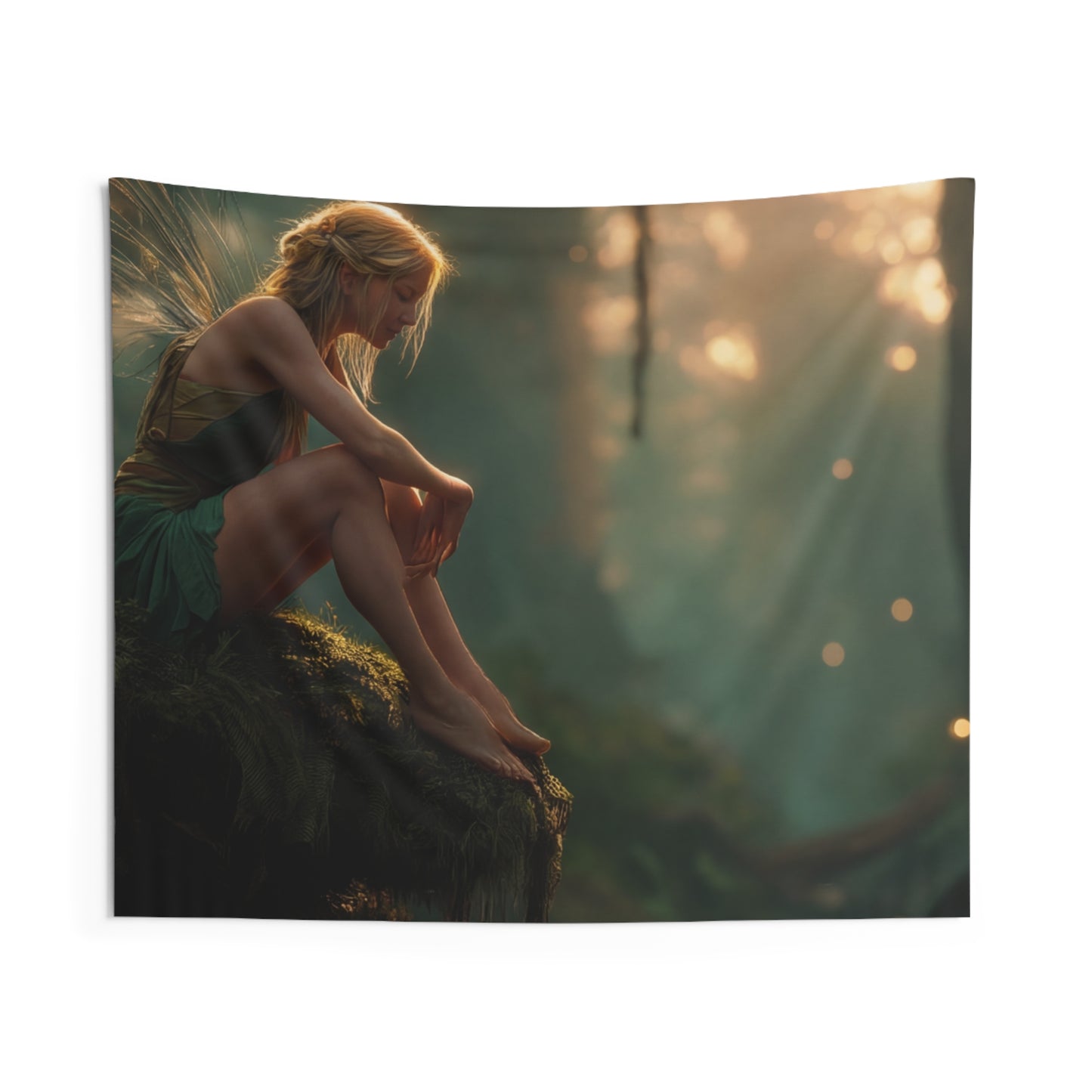 Sunlit Forest Fairy Indoor Wall Tapestries – Golden Hour Sanctuary