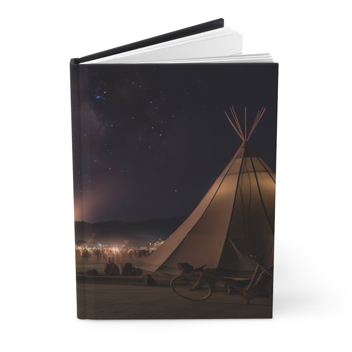 the esplanade at the burning man festival under the stars in the style of titian - Hardcover Journal Matte