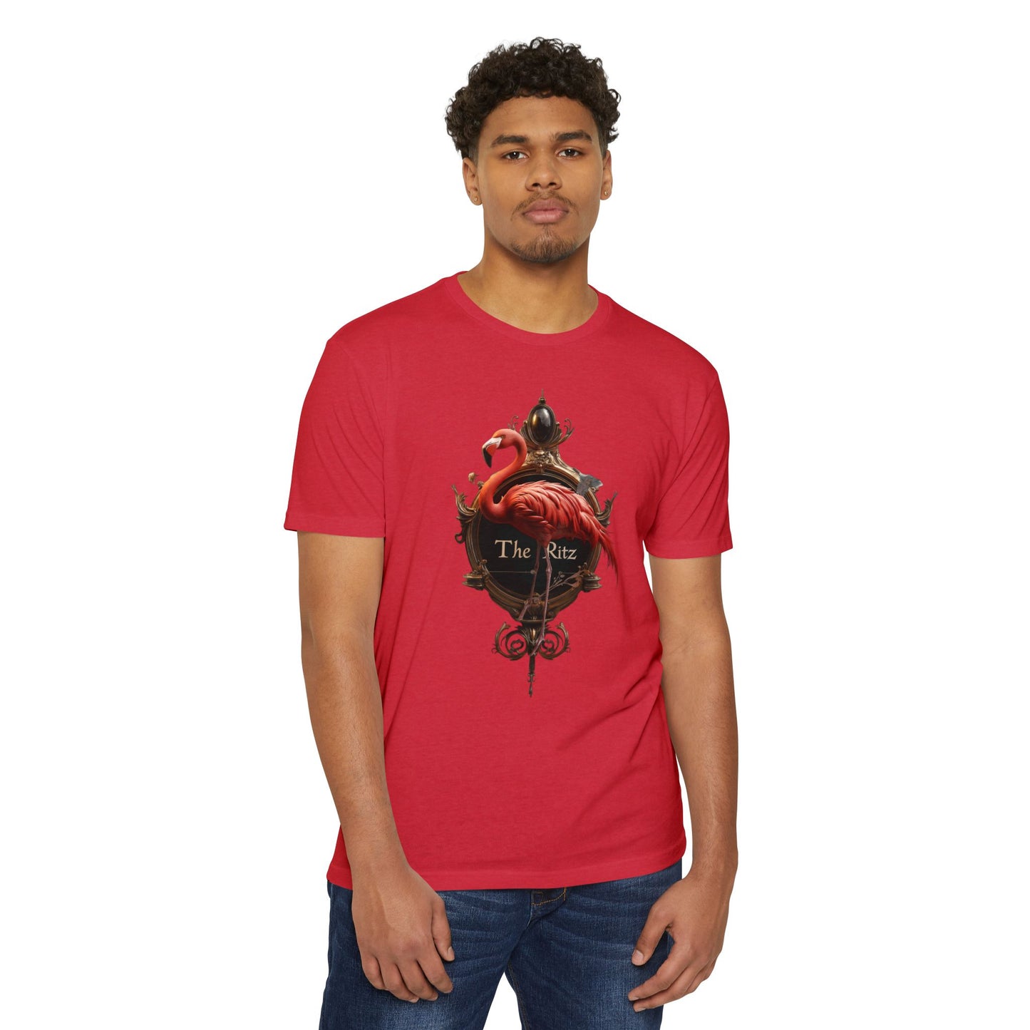 The Ritz Flamingo Ornate Clock T-shirt – Gilded Timepiece and Pink Bird Design