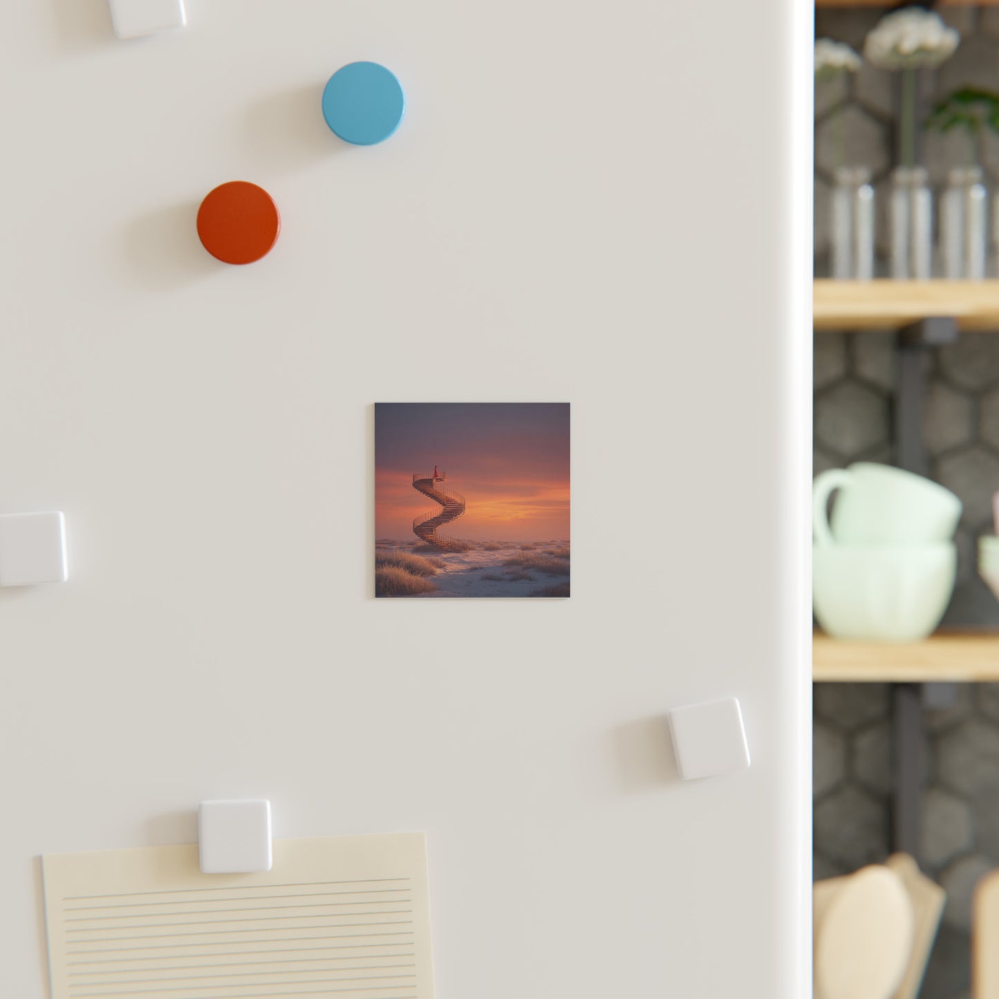 Solitary Spiral Staircase Magnet – Sunset Wanderer at Dawn’s Edge