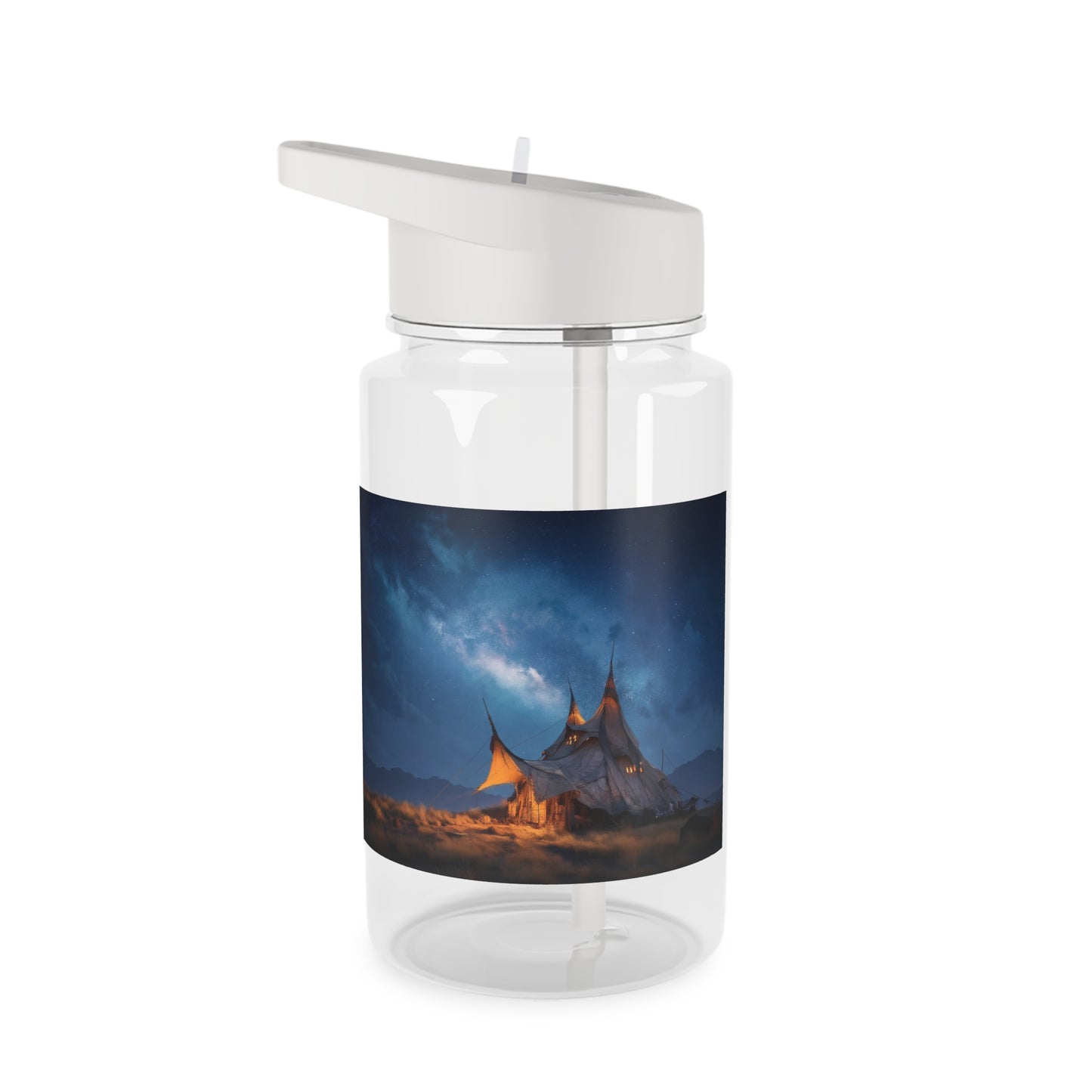 Starlit Wagon Tent Water Bottle – Amber Glow Under Milky Way