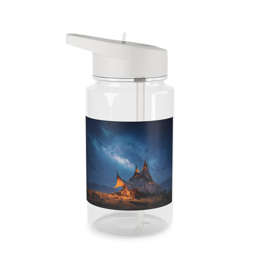 Starlit Wagon Tent Water Bottle – Amber Glow Under Milky Way
