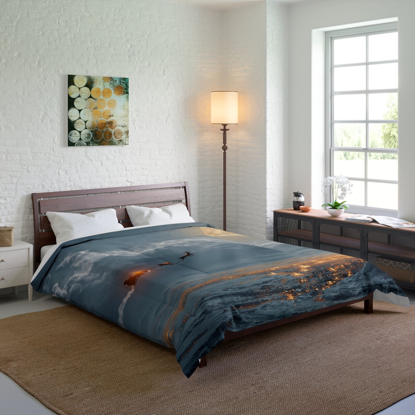 Midnight Sleigh Ride Comforter – Lunar Glow Over Winter Town
