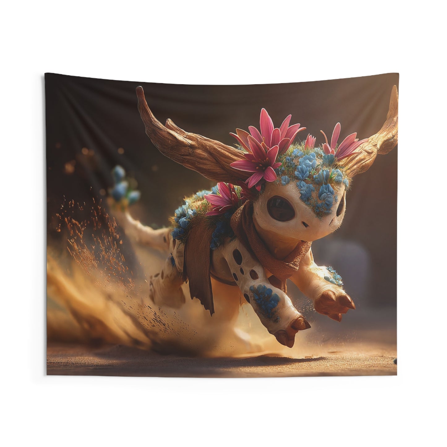 Flower-Crowned Desert Guardian Tapestry – Sunset Sprint Through Golden Dust