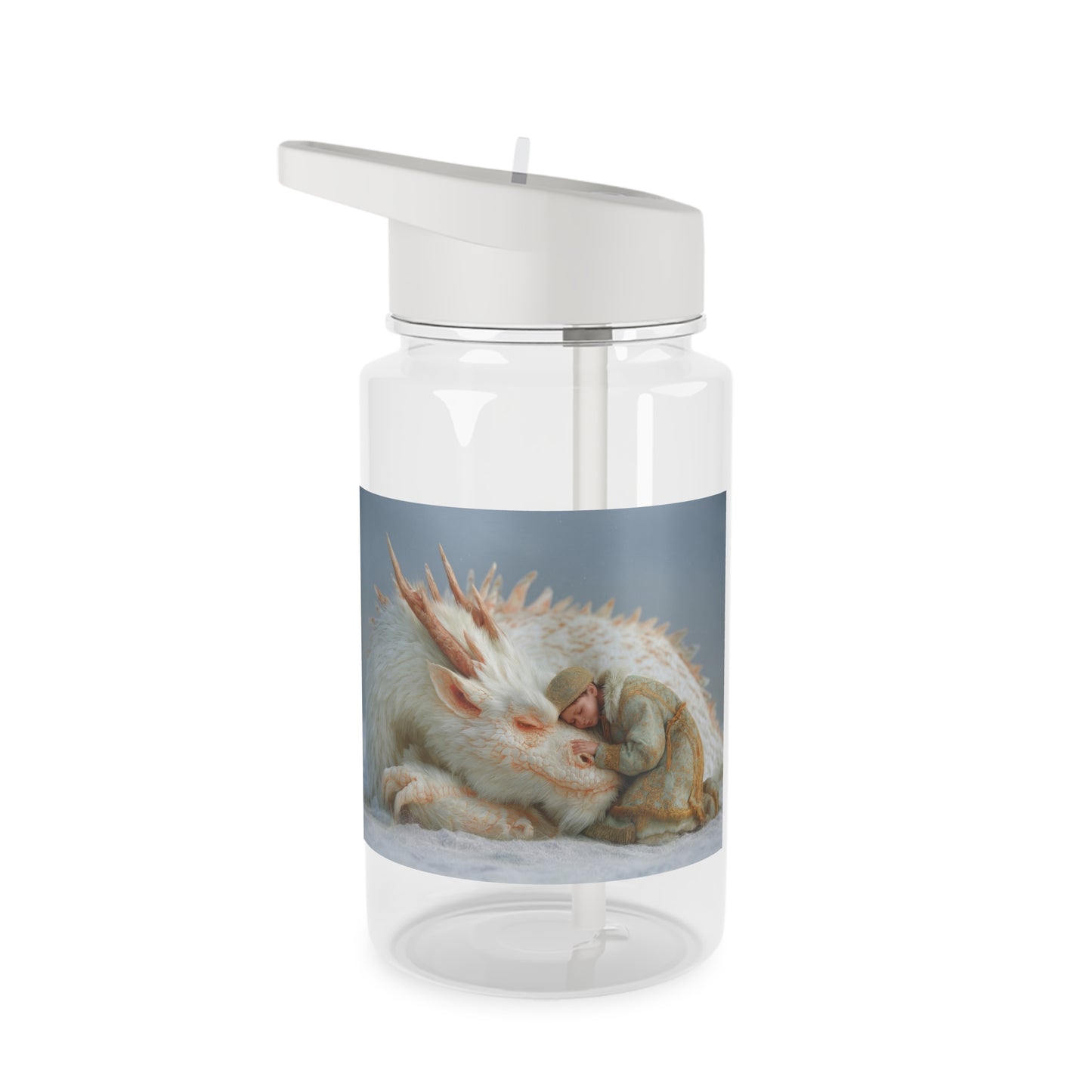 Guardian Dragon and Child Water Bottle – Snowy Embrace Fantasy Art