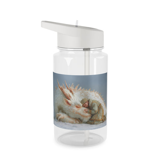 Guardian Dragon and Child Water Bottle – Snowy Embrace Fantasy Art