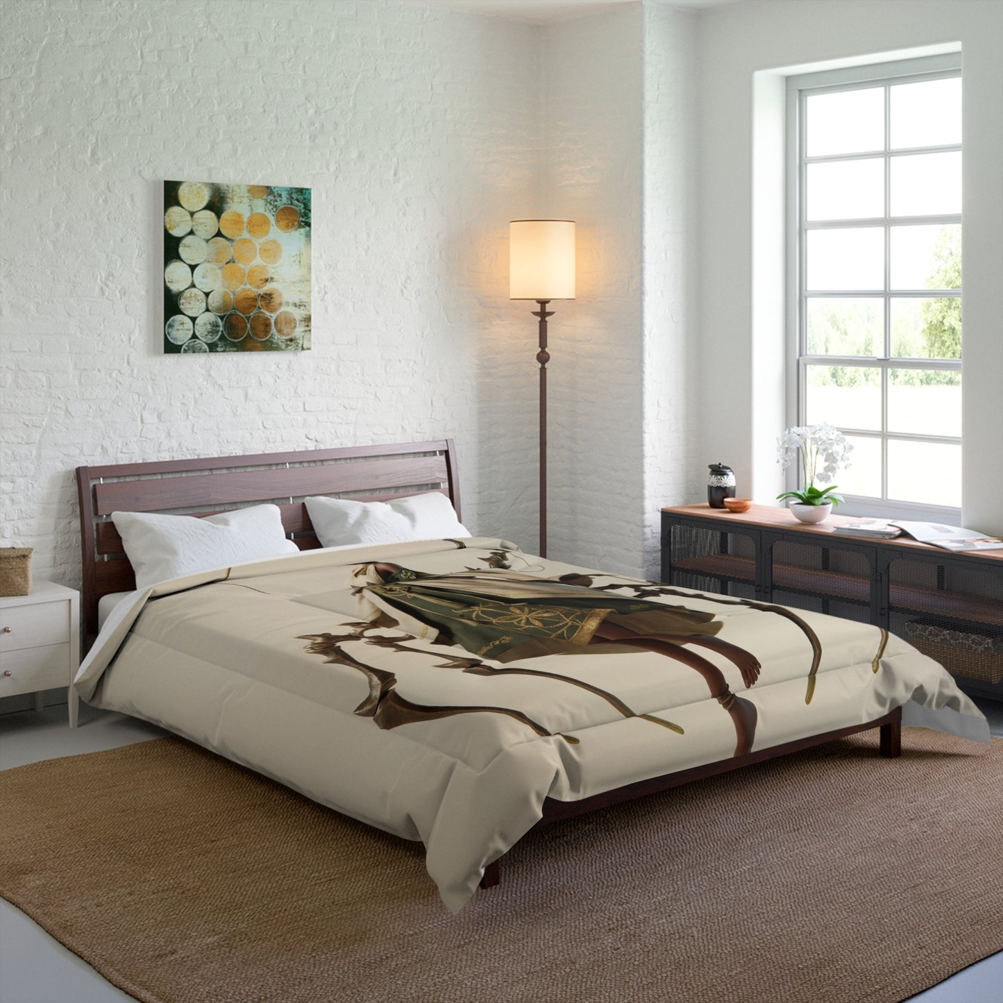 Spider Sentinel Comforter – Moonlit Weave and Gilded Threads