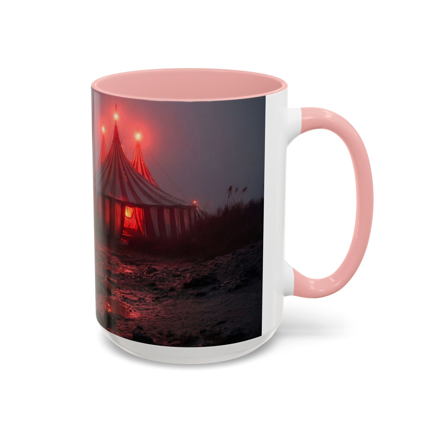 Crimson Circus Tent Accent Coffee Mug (11, 15oz) – Fog-Drenched Midnight Wonder