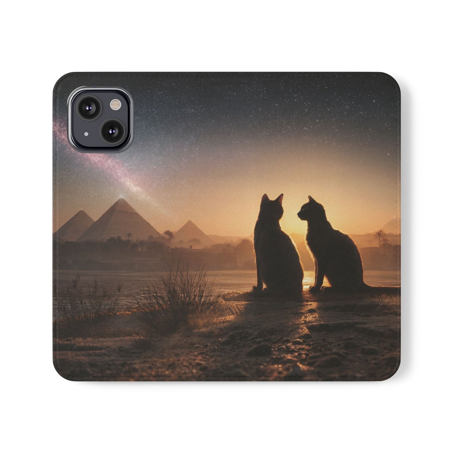 Pharaoh Cats Flip Cases – Starry Nile Guardians on the Bank