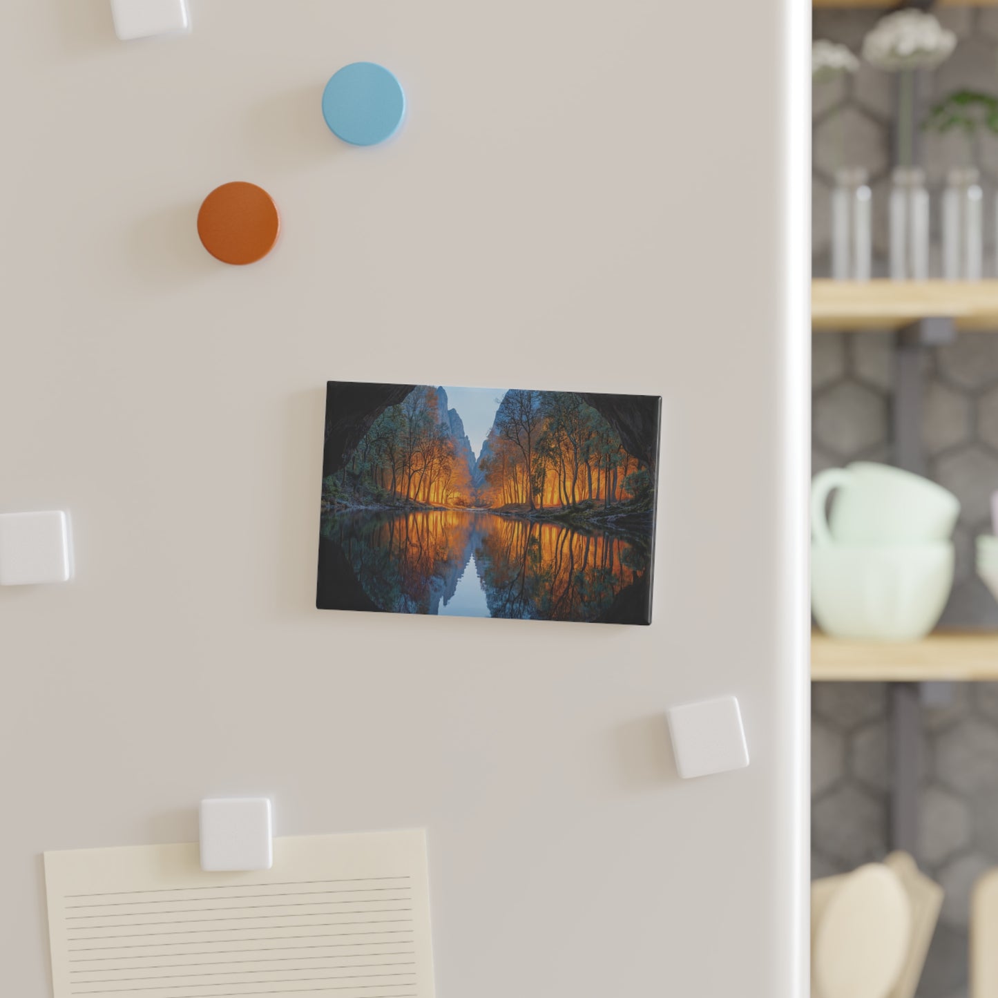 Cave Portal Sunset Magnet – Mirror Lake Reflections Through Stone Arch