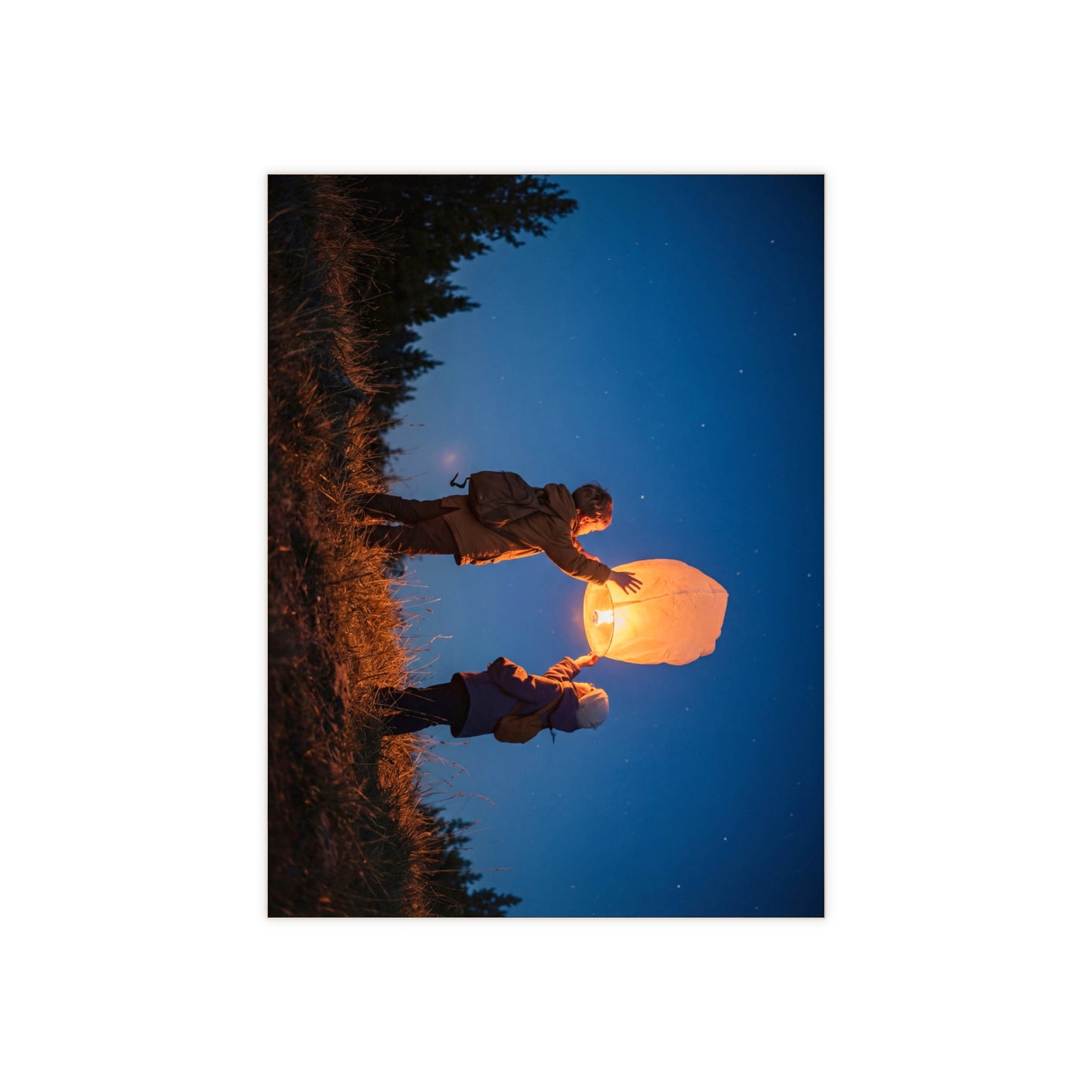 Starlit Lantern Children Ceramic Photo Tile – Warm Glow Against Midnight Sky