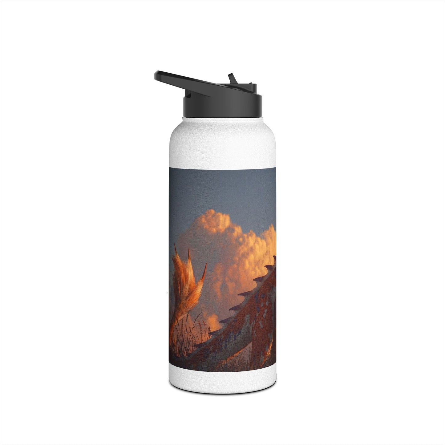 Sunset Dragon Stainless Steel Water Bottle, Standard Lid – Golden Ember Guardian