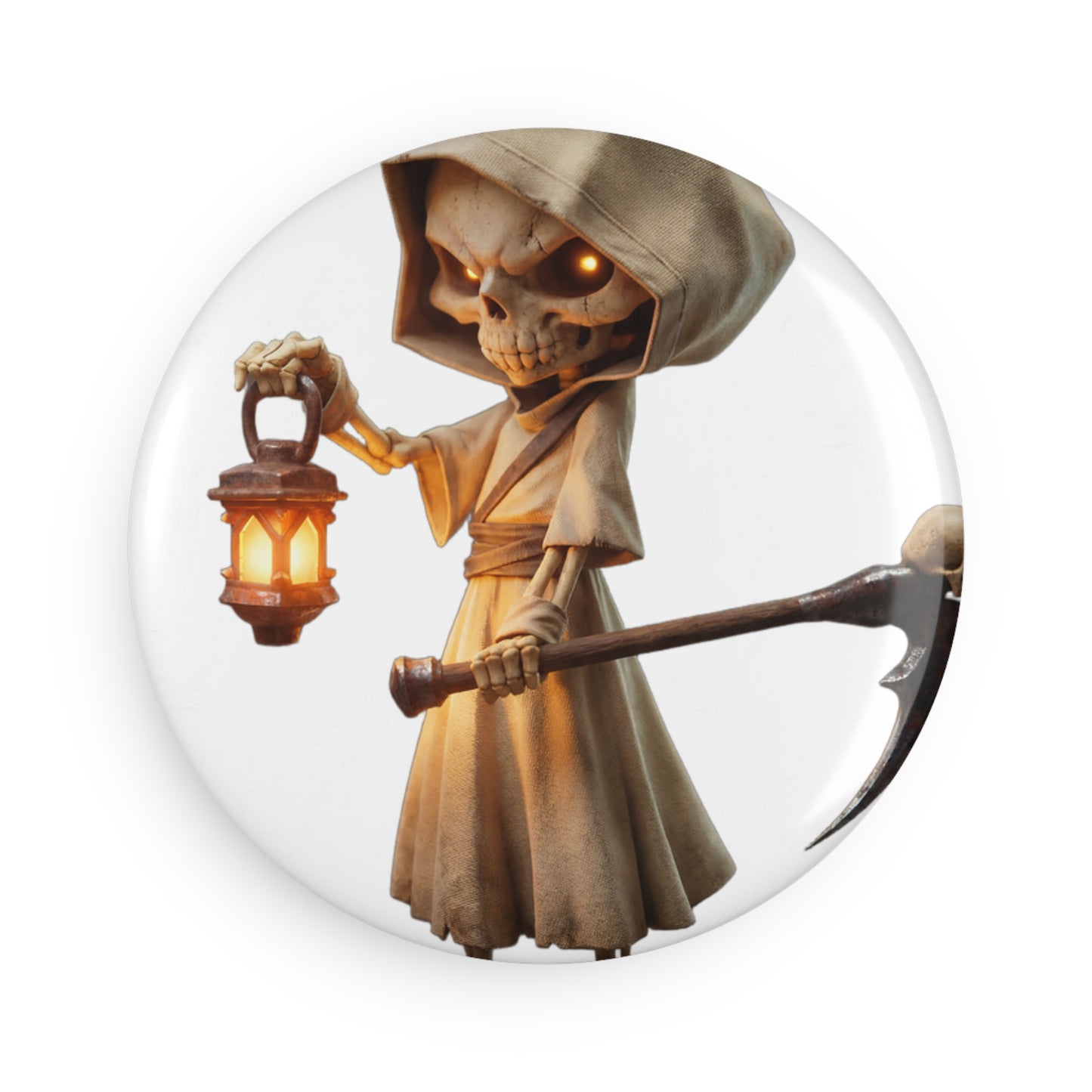 Lantern-Bearing Skeleton Sentinel Button Magnet, Round (1 & 10 pcs) – Warmth in the Darkness