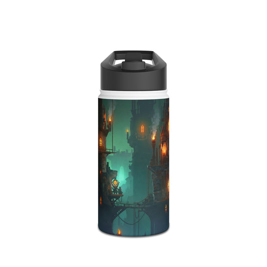 Floating City of Gilded Sparks Stainless Steel Water Bottle, Standard Lid – Neon Fog & Ember-Lit Towers