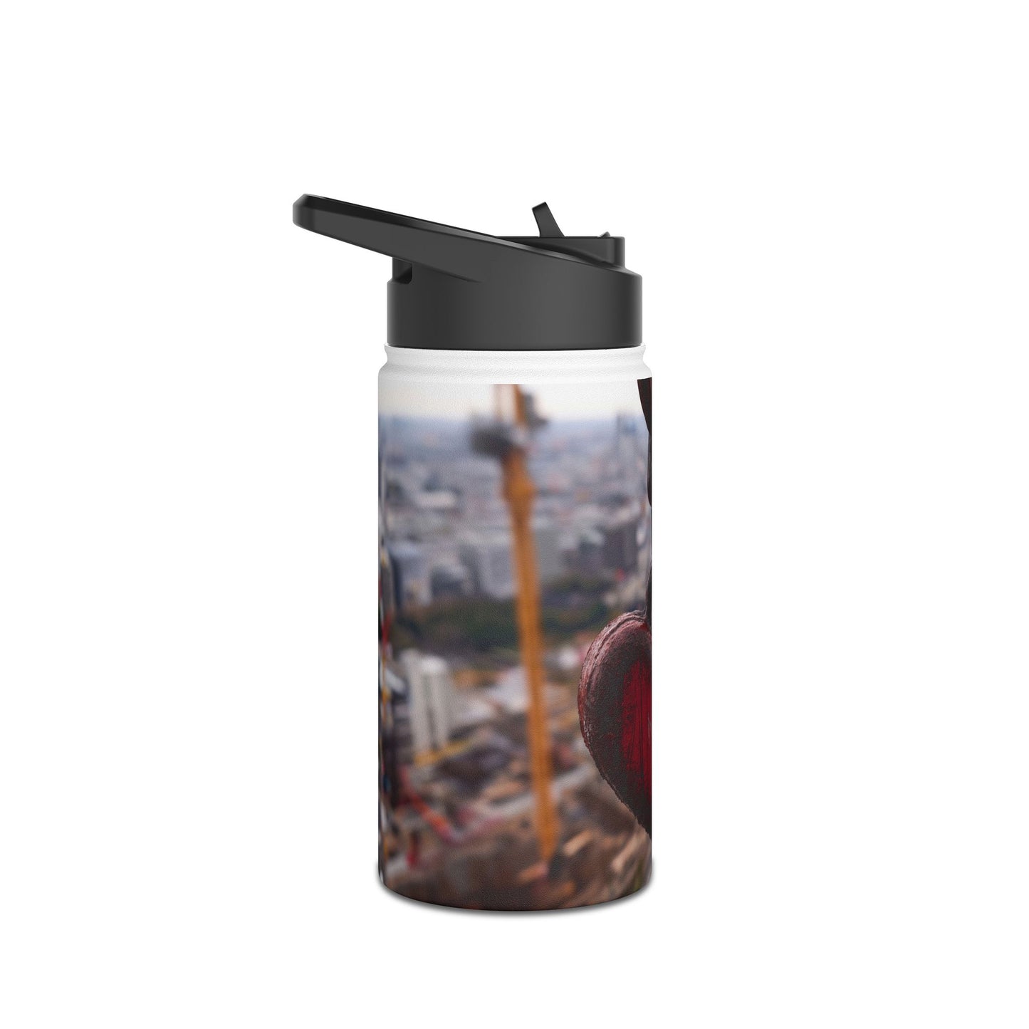 Rusty Heart Weight Bottle – Suspended Over City Skyscrapers