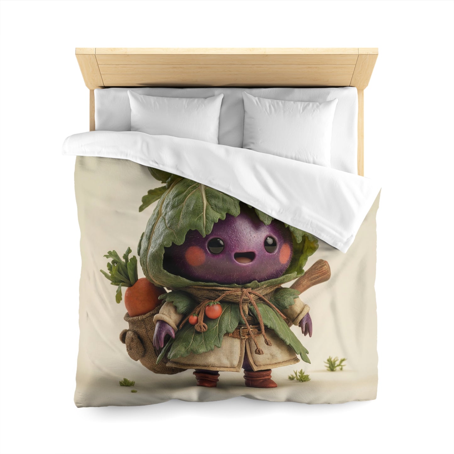 Purple Eggplant Guardian Microfiber Duvet Cover – Leaf-Crowned Harvest Scout