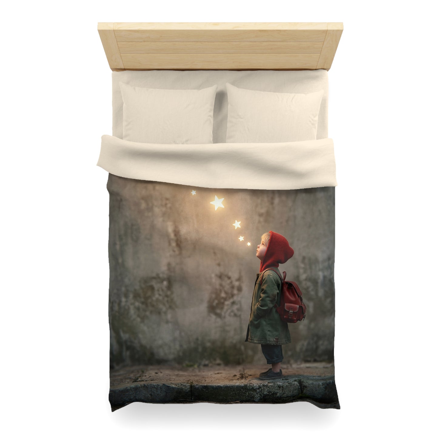 Star-Seeking Child Microfiber Duvet Cover – Warm Glow Against Weathered Stone
