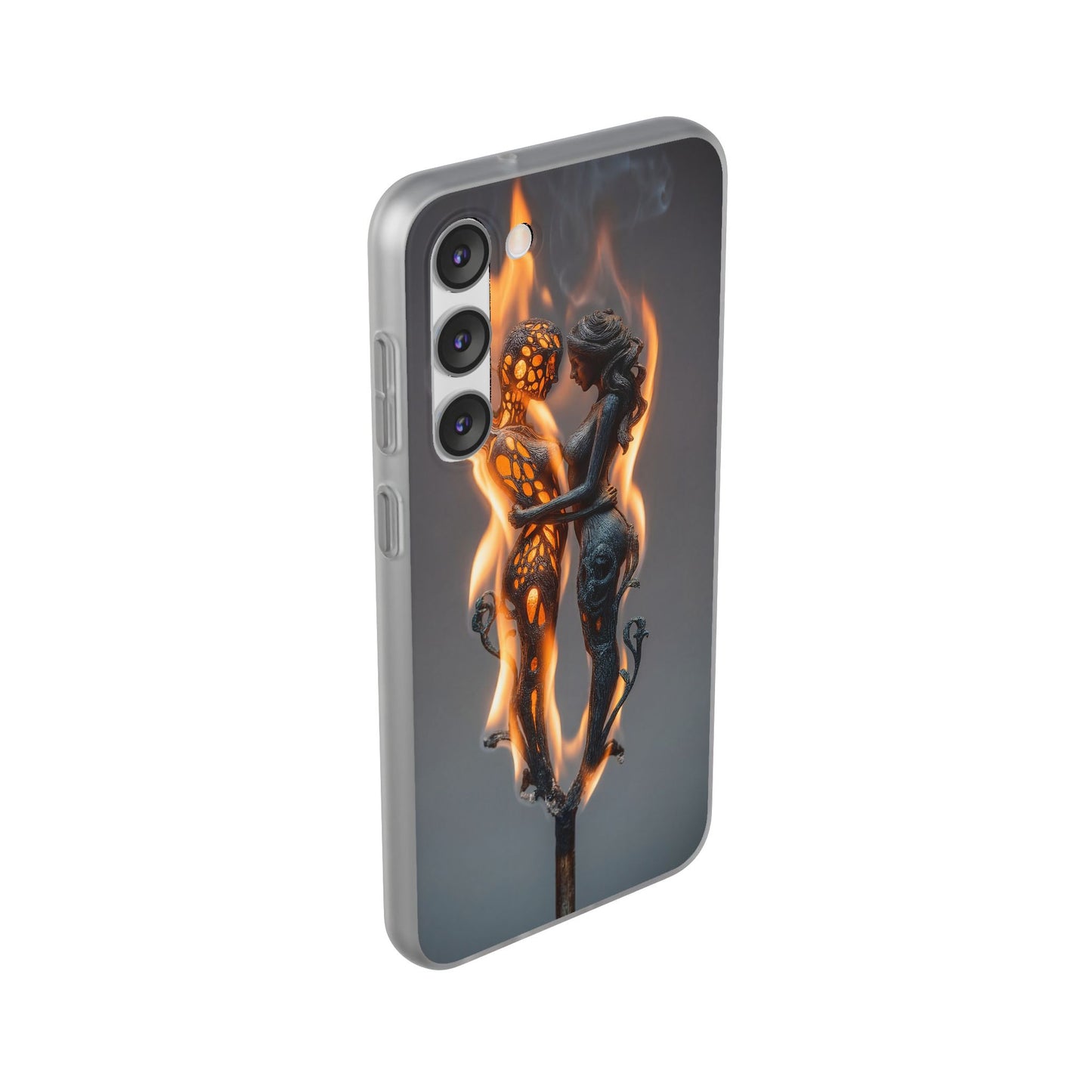 Flame-Embraced Lovers Flexi Cases – Intimate Glow Within the Fire