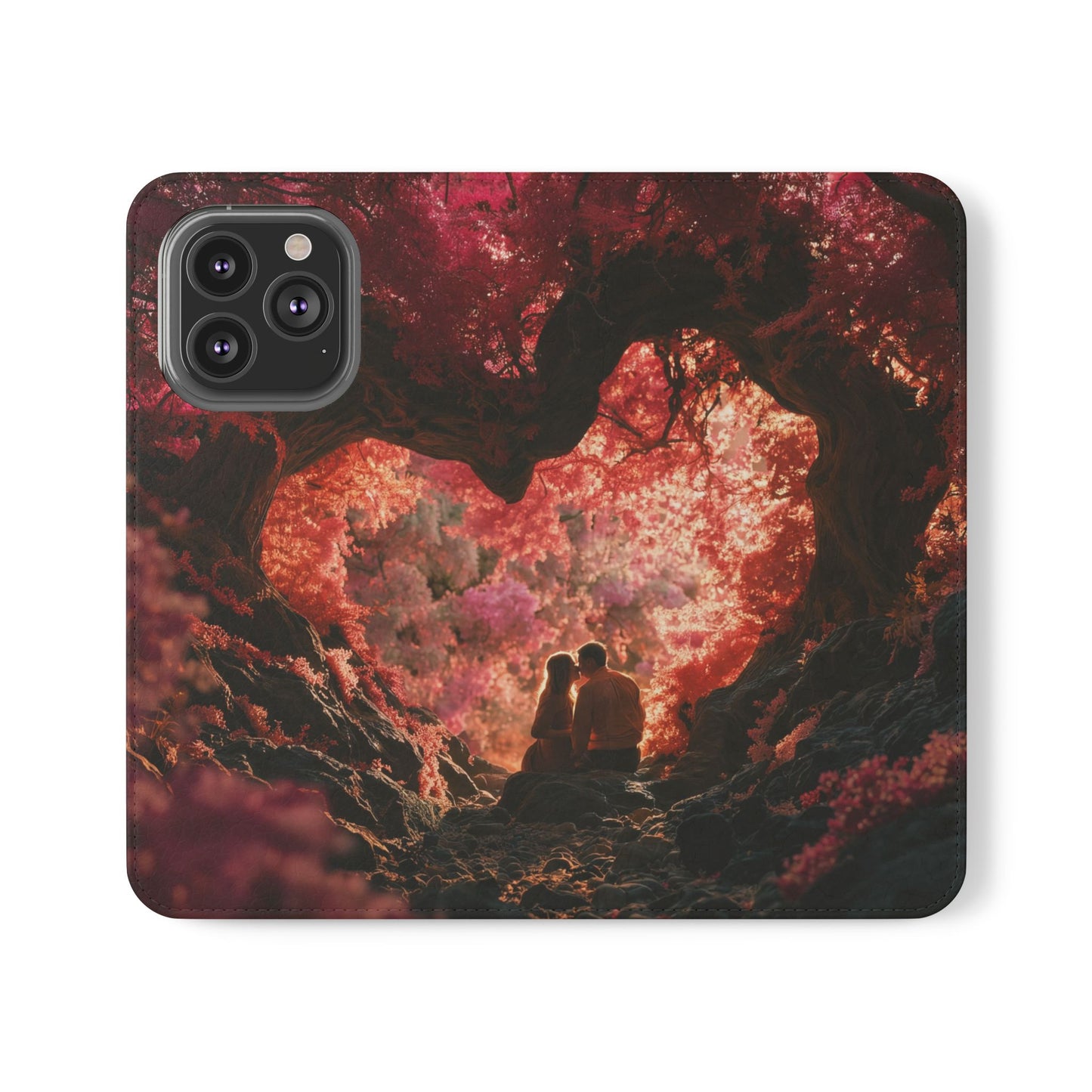 Crimson Arch Flip Cases – Heart-Shaped Canopy Romance