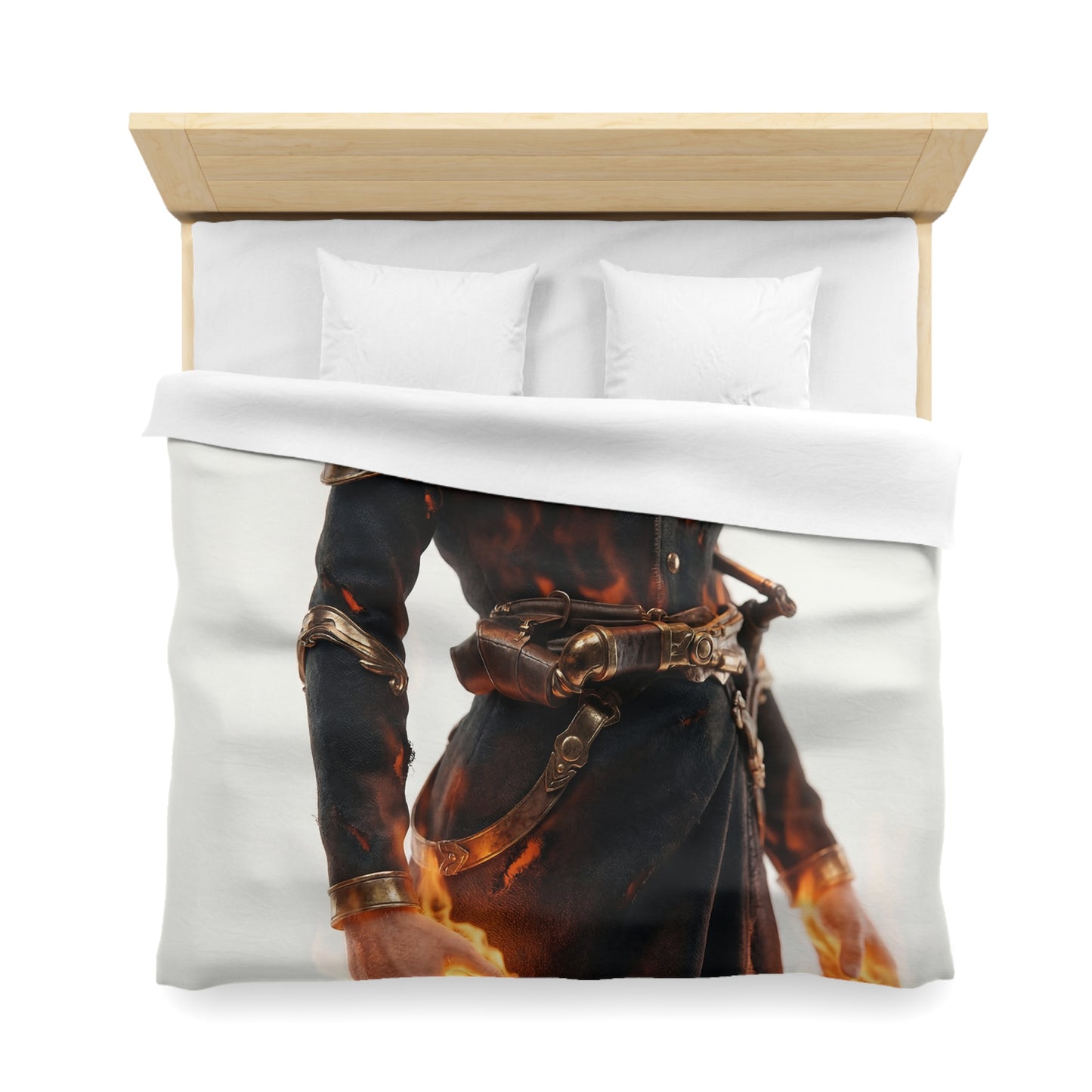 Flame-Wreathed Sentinel Microfiber Duvet Cover – Ashes and Ember Reverie