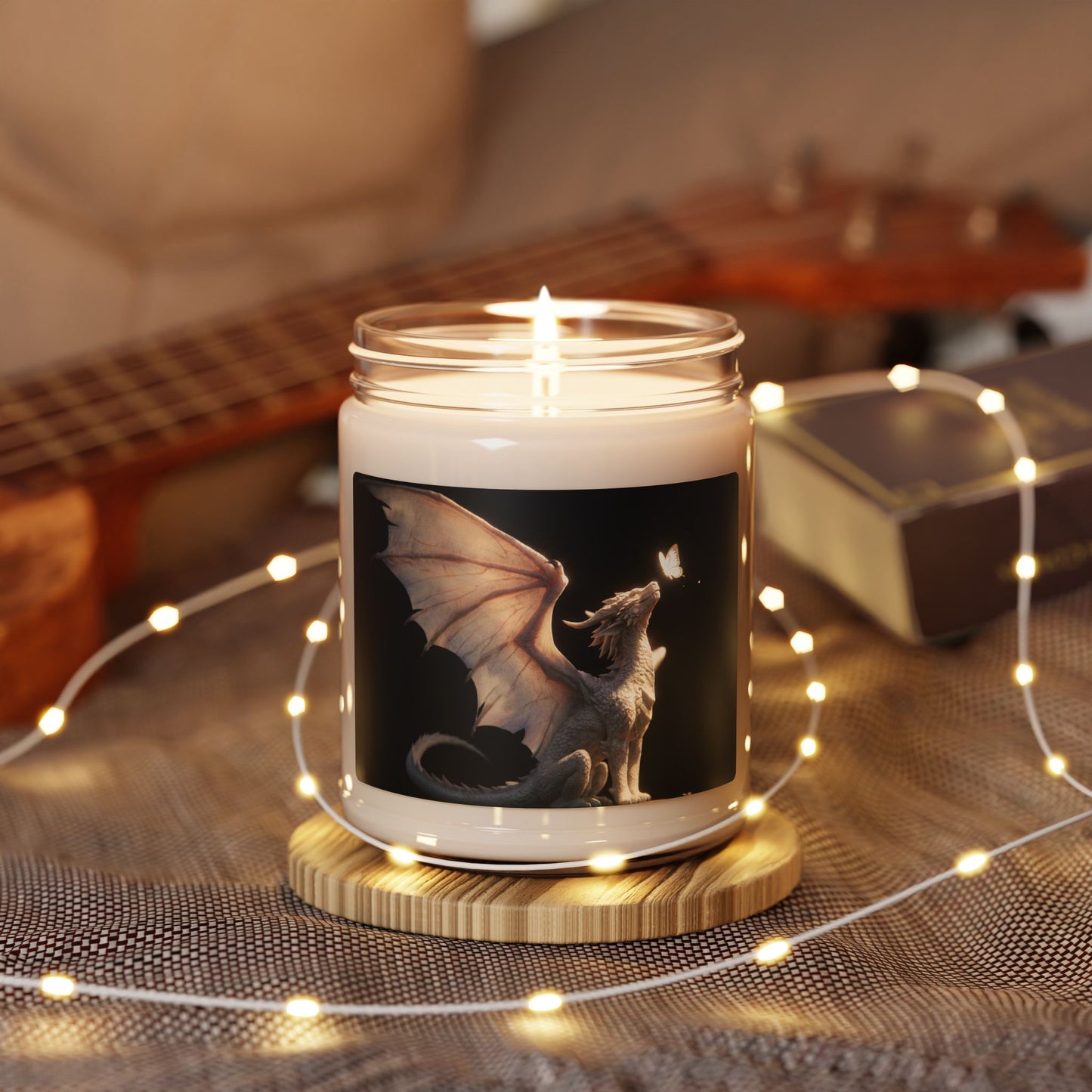 Serene White Dragon Scented Soy Candle, 9oz – Gentle Wings, Soft Butterfly Light