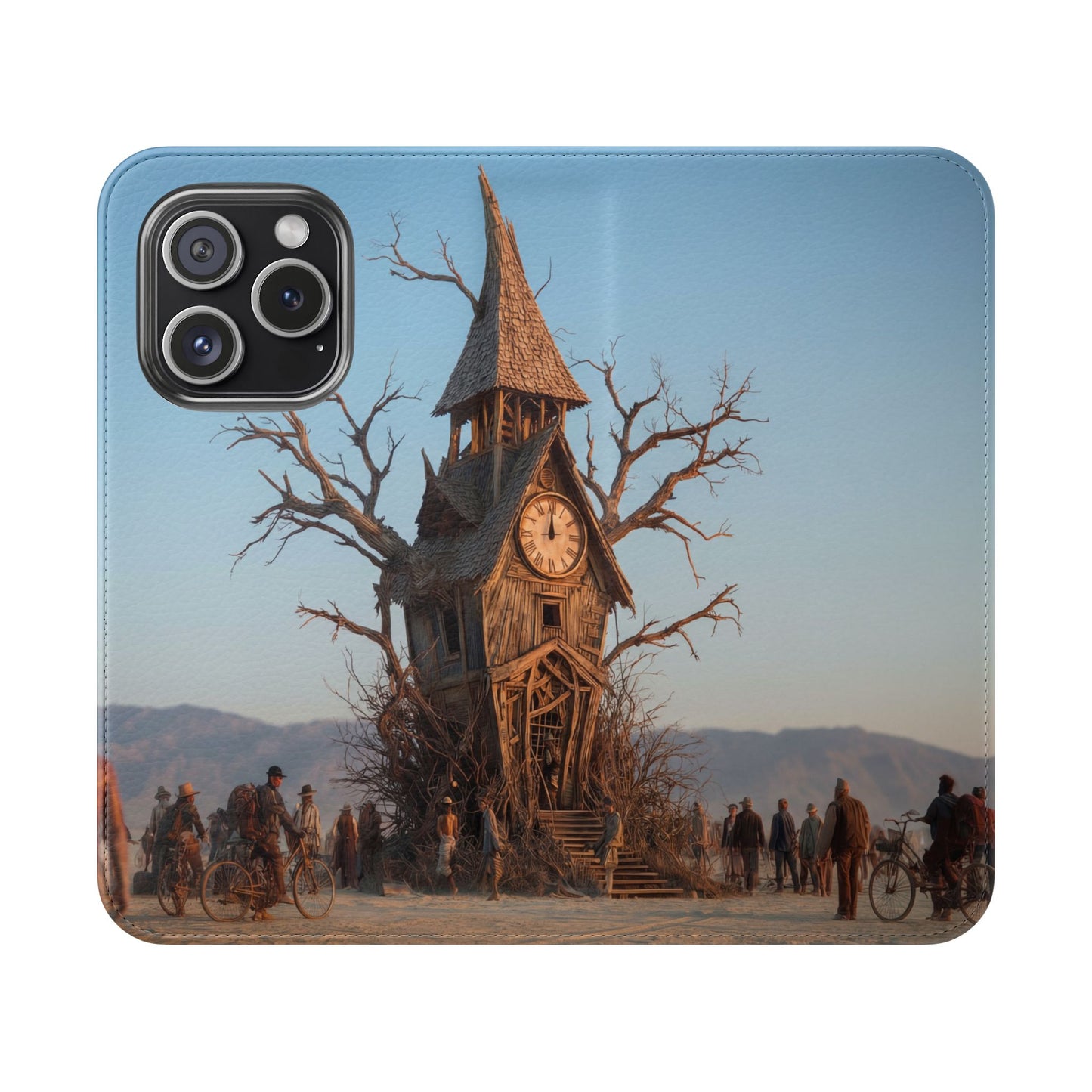 Clocktower Wanderers Flip Cases – Dusty Desert Sentinel Scene