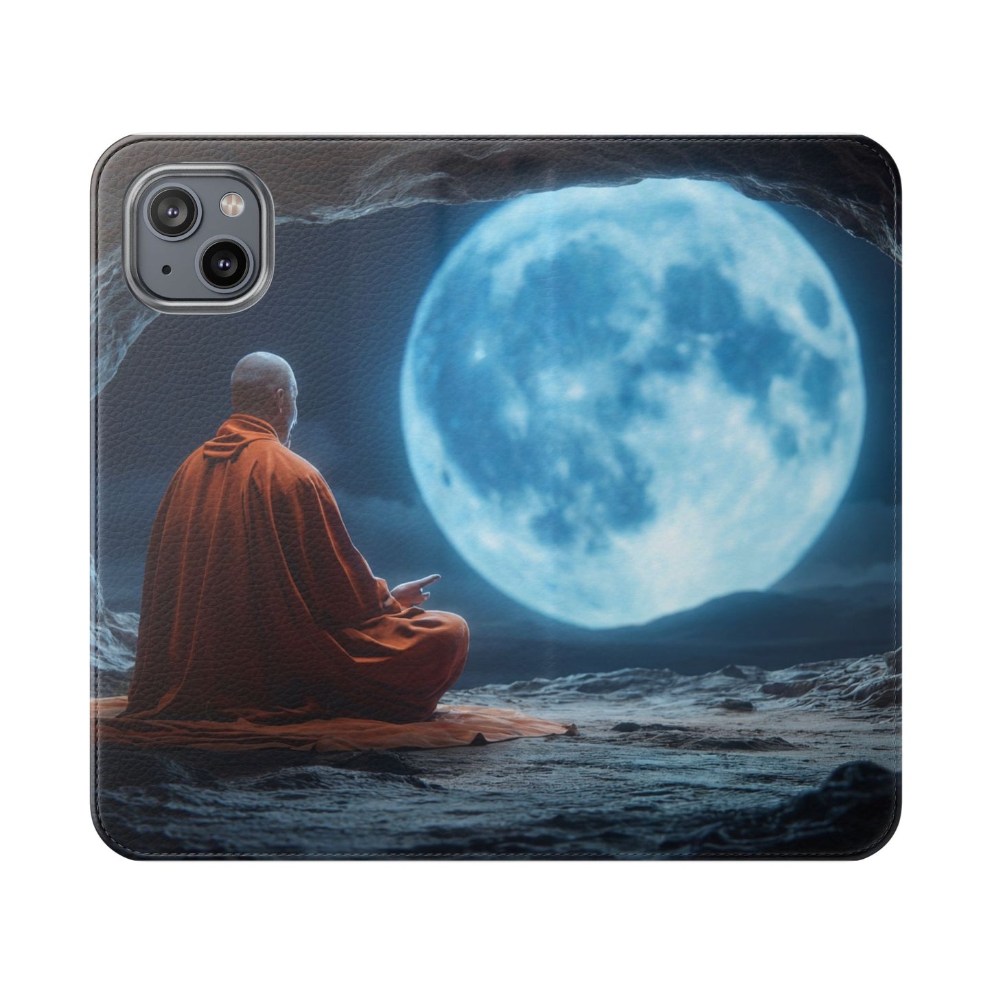 Lunar Meditation Flip Cases – Serene Monk Under Moonlight