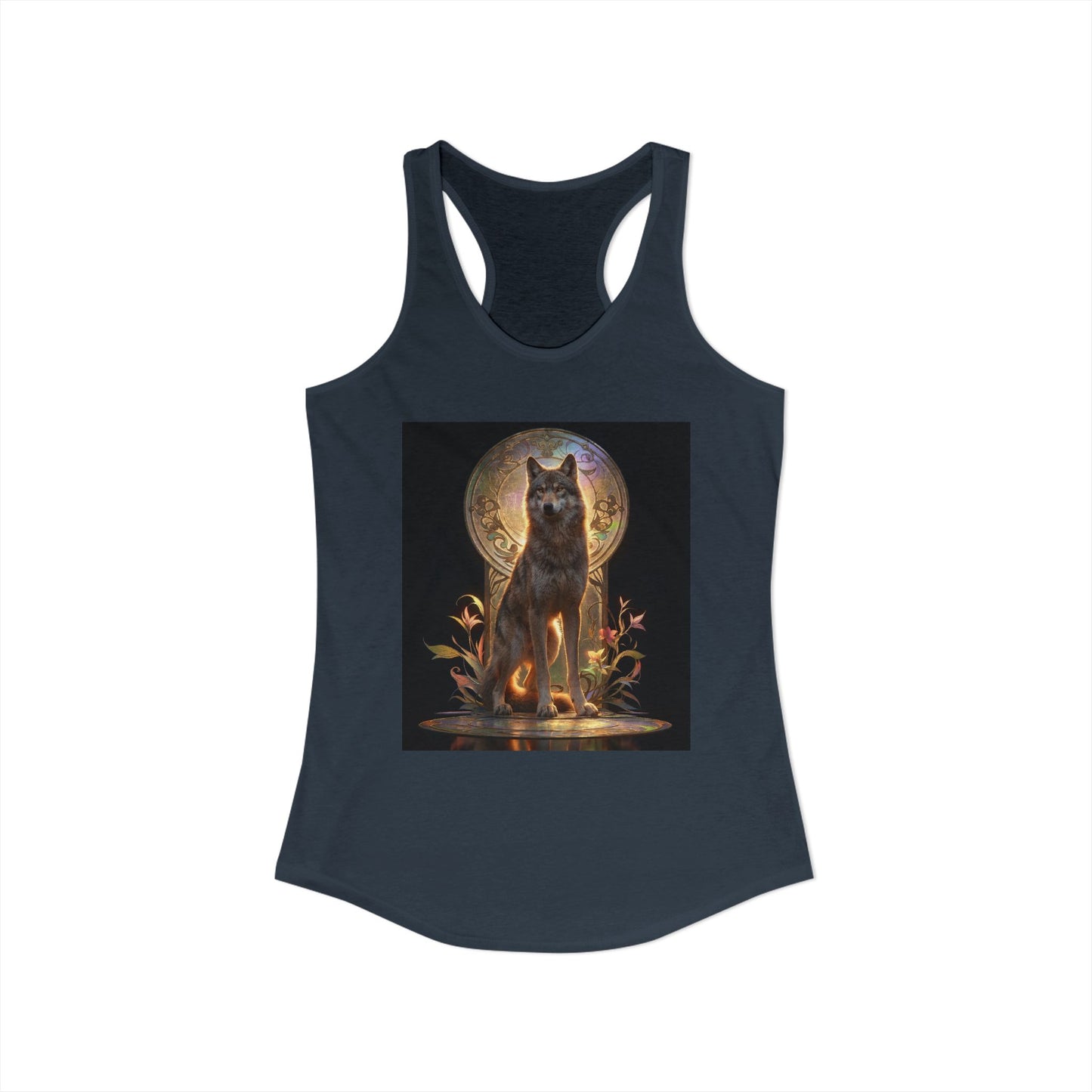 Twilight Wolf Guardian Tank – Ornate Sunburst Portrait Graphic