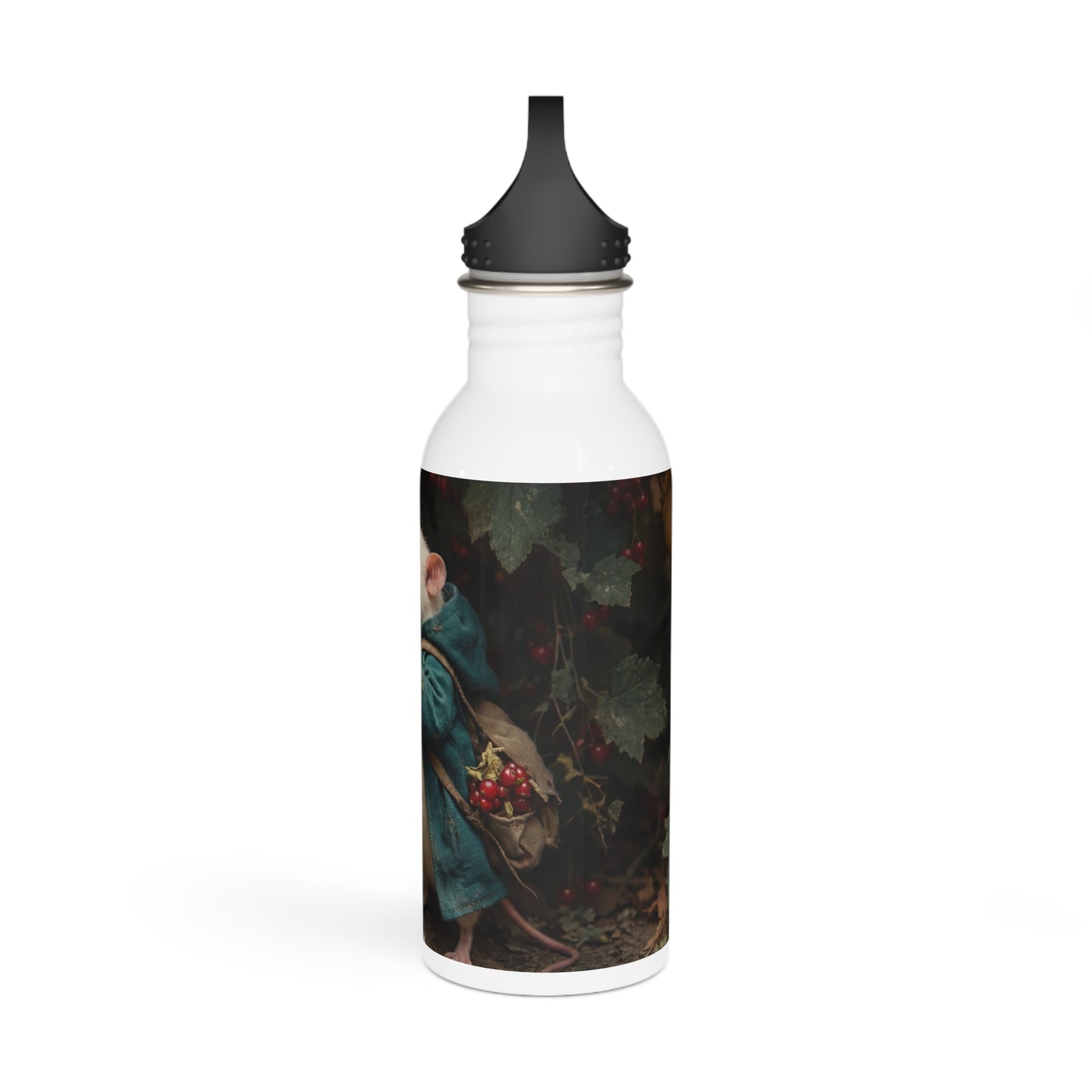 Candlelit Rat Forager Stainless Steel Water Bottle – Autumn Berry Harvest Night