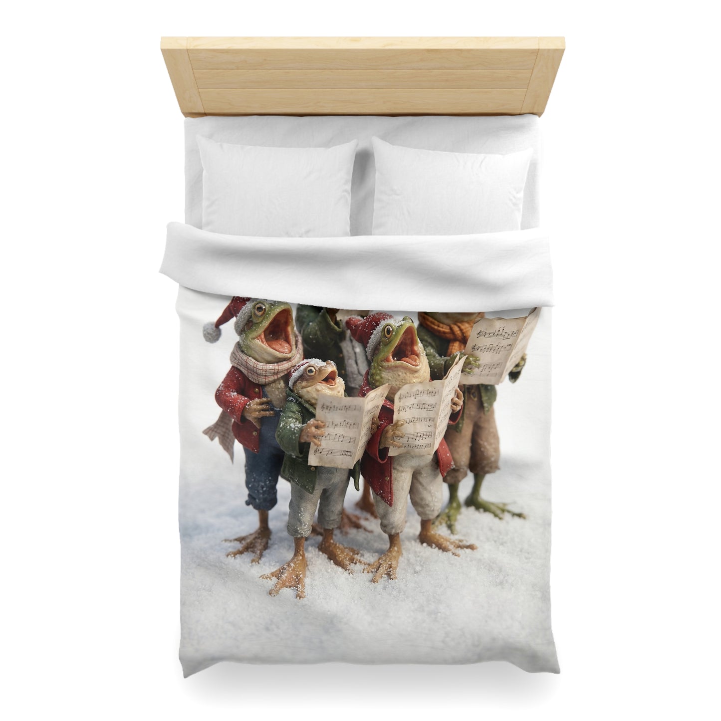 Frogs in Snow Choir Microfiber Duvet Cover – Winter Carolers in Frosty Harmony
