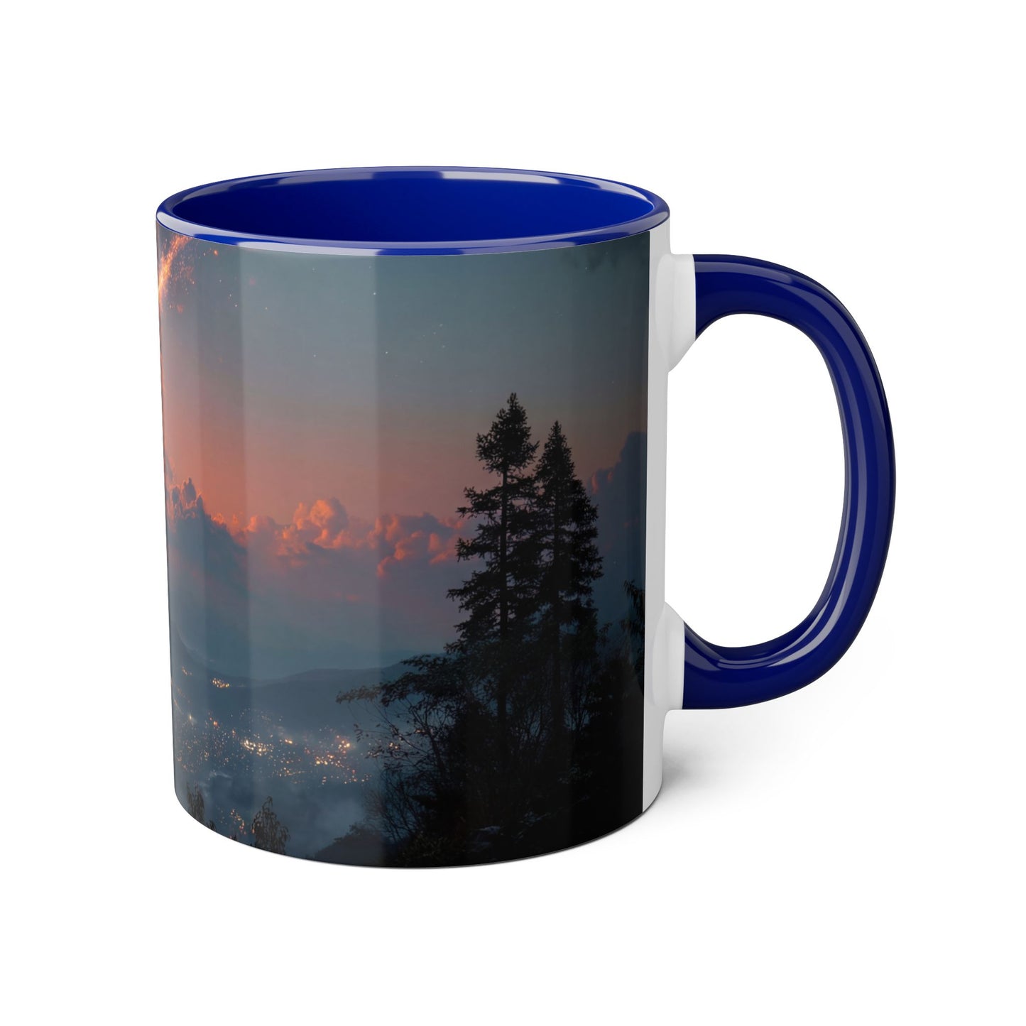 Meteor Over Valley Accent Mugs, 11oz – Fiery Skyfall from Twilight Cliffs