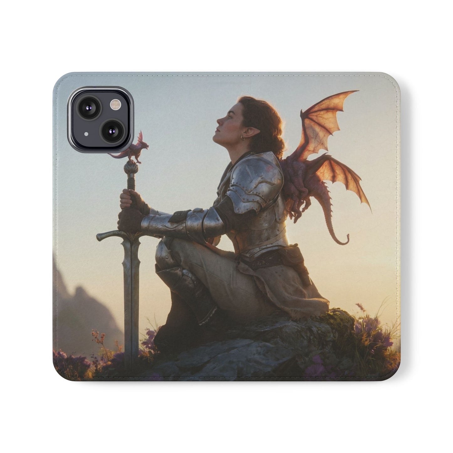 Dragon Knight Flip Cases – Sunlit Sentinel with Mini Drake and Sword