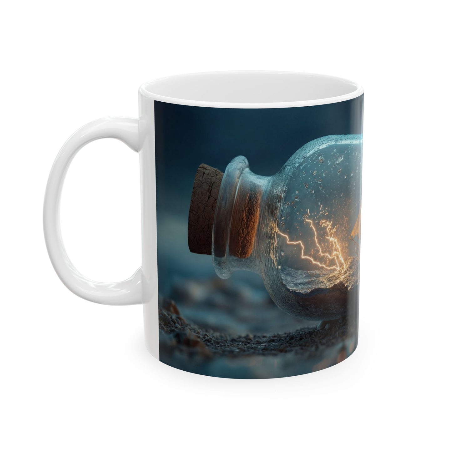 Storm-Sailed Ship in Bottle Ceramic Mug – (11oz, 15oz) – Sea’s Secret Encased