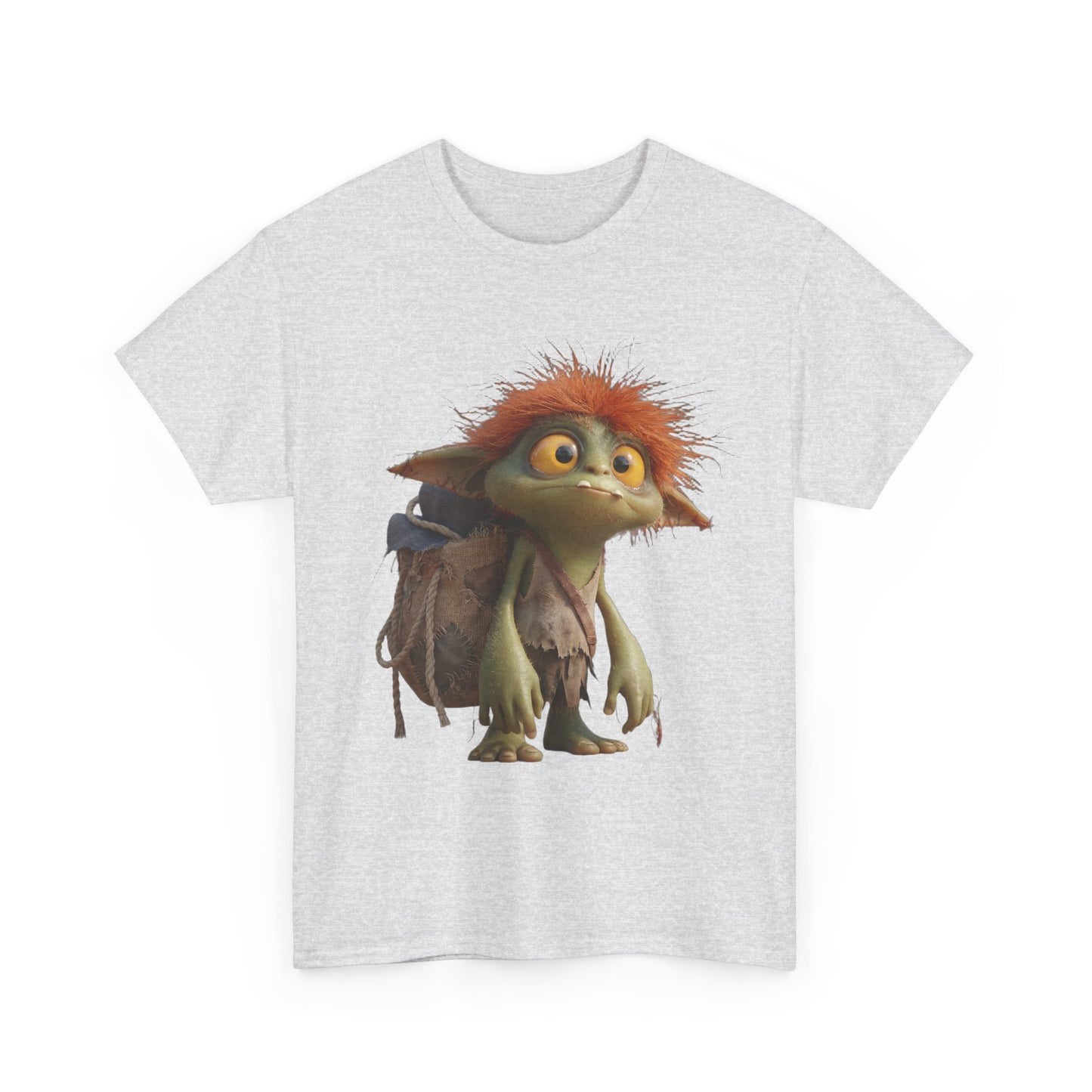 Mossy Gnome Unisex Heavy Cotton Tee – Rust-Haired Guardian with Satchel