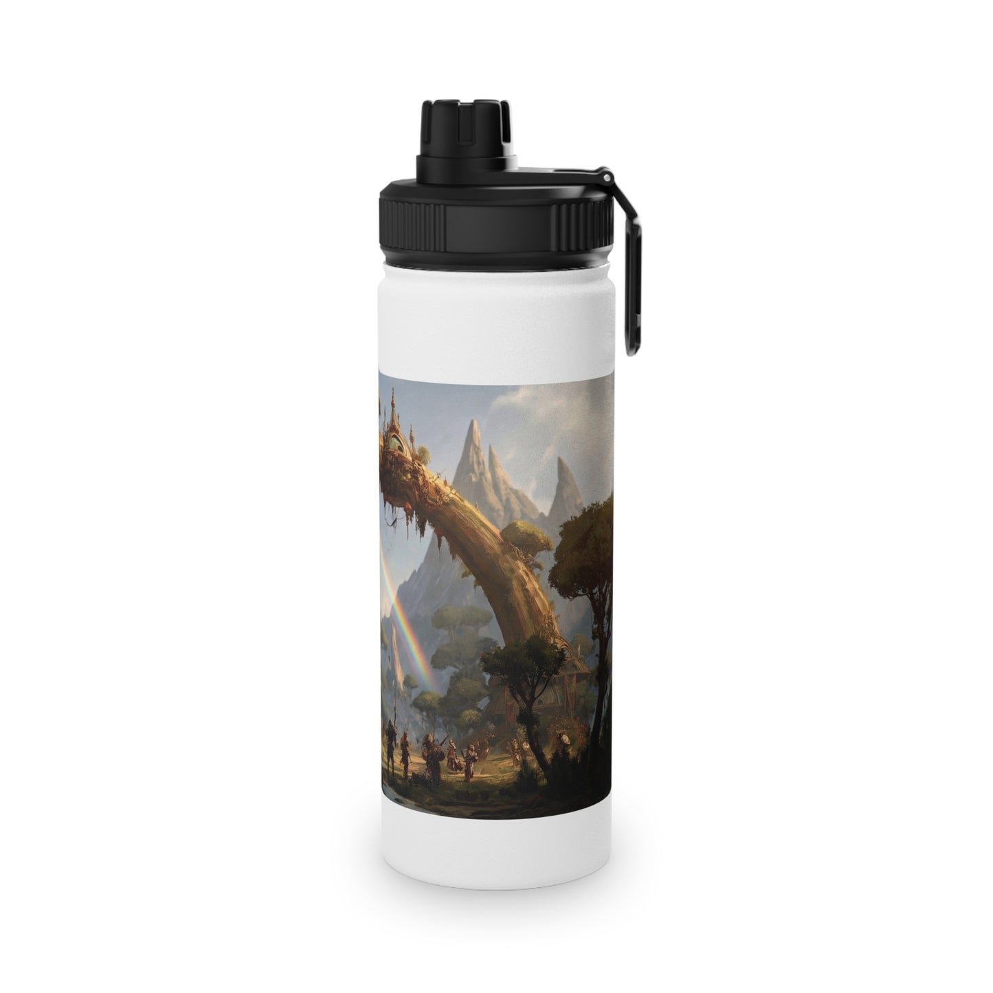 Tree Bridge Sanctuary Stainless Steel Water Bottle, Sports Lid – Where Two Rainbows Meet