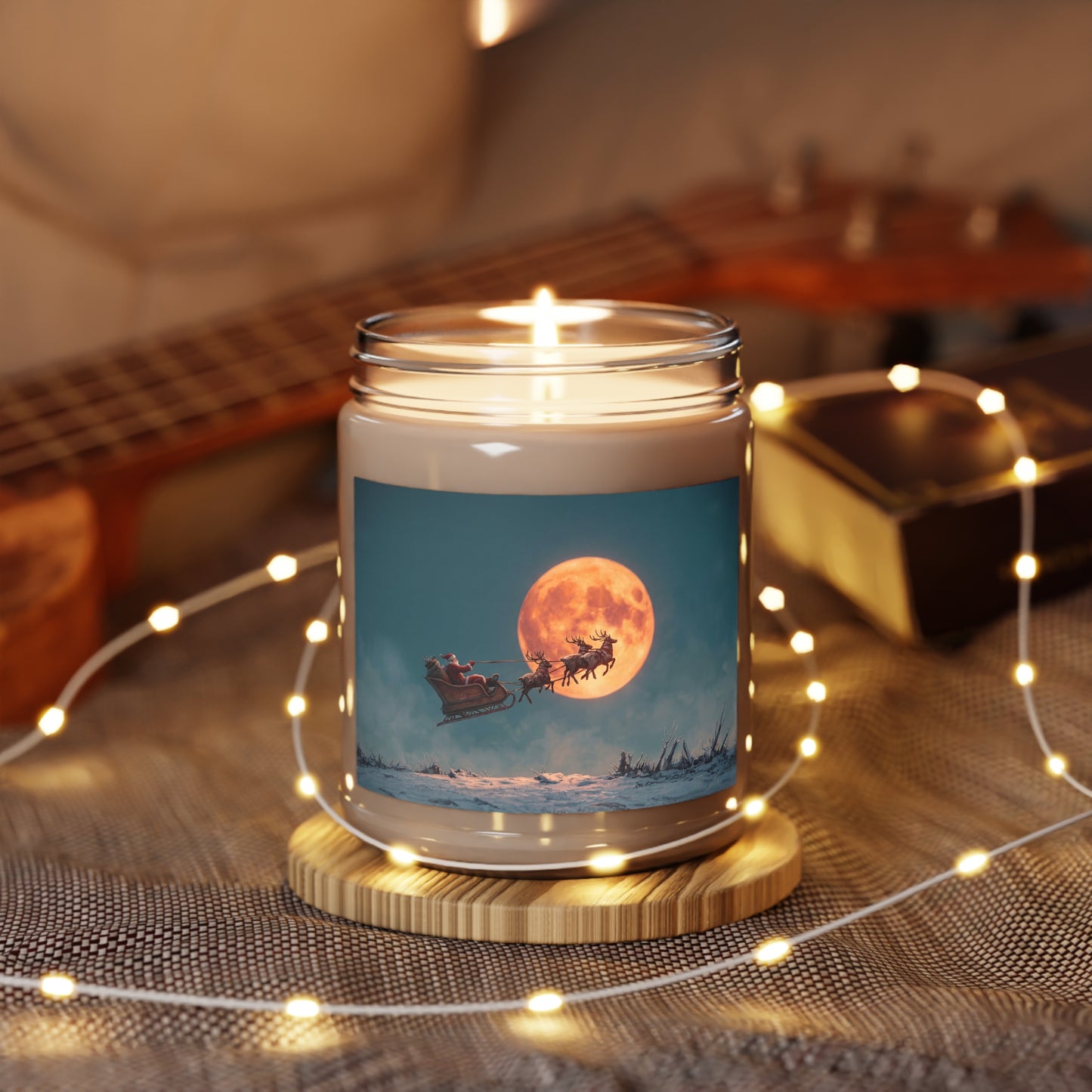 Lunar Reindeer Sleigh Scented Soy Candles with White Lid, 9oz – Midnight Santa’s Celestial Flight