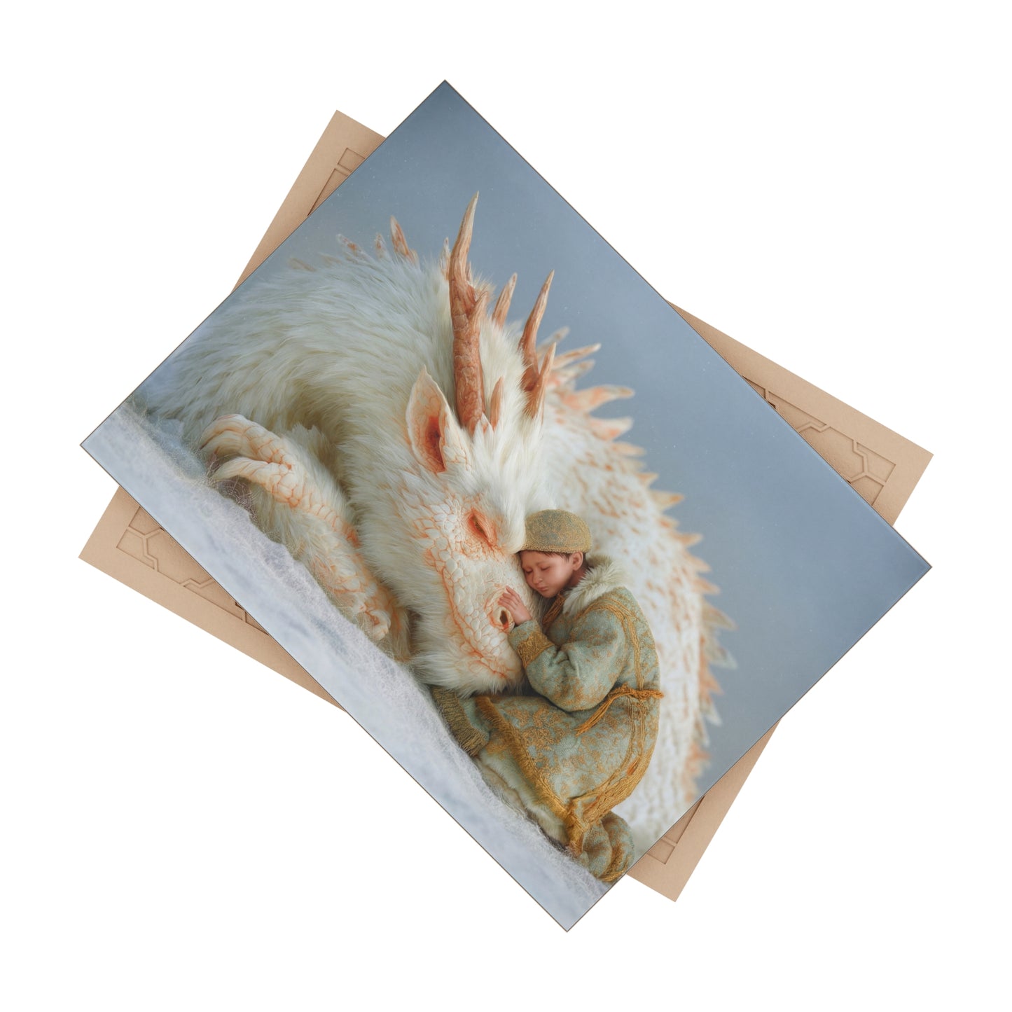 Child and Guardian Dragon Ceramic Photo Tile – Snowbound Sanctuary