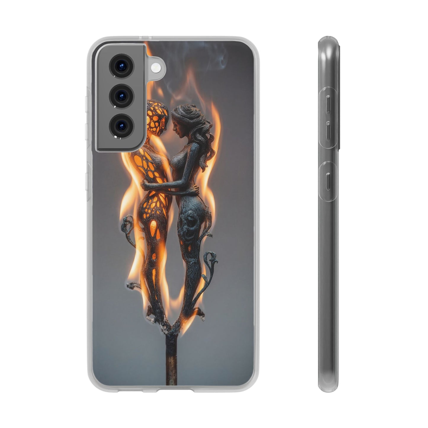 Flame-Embraced Lovers Flexi Cases – Intimate Glow Within the Fire