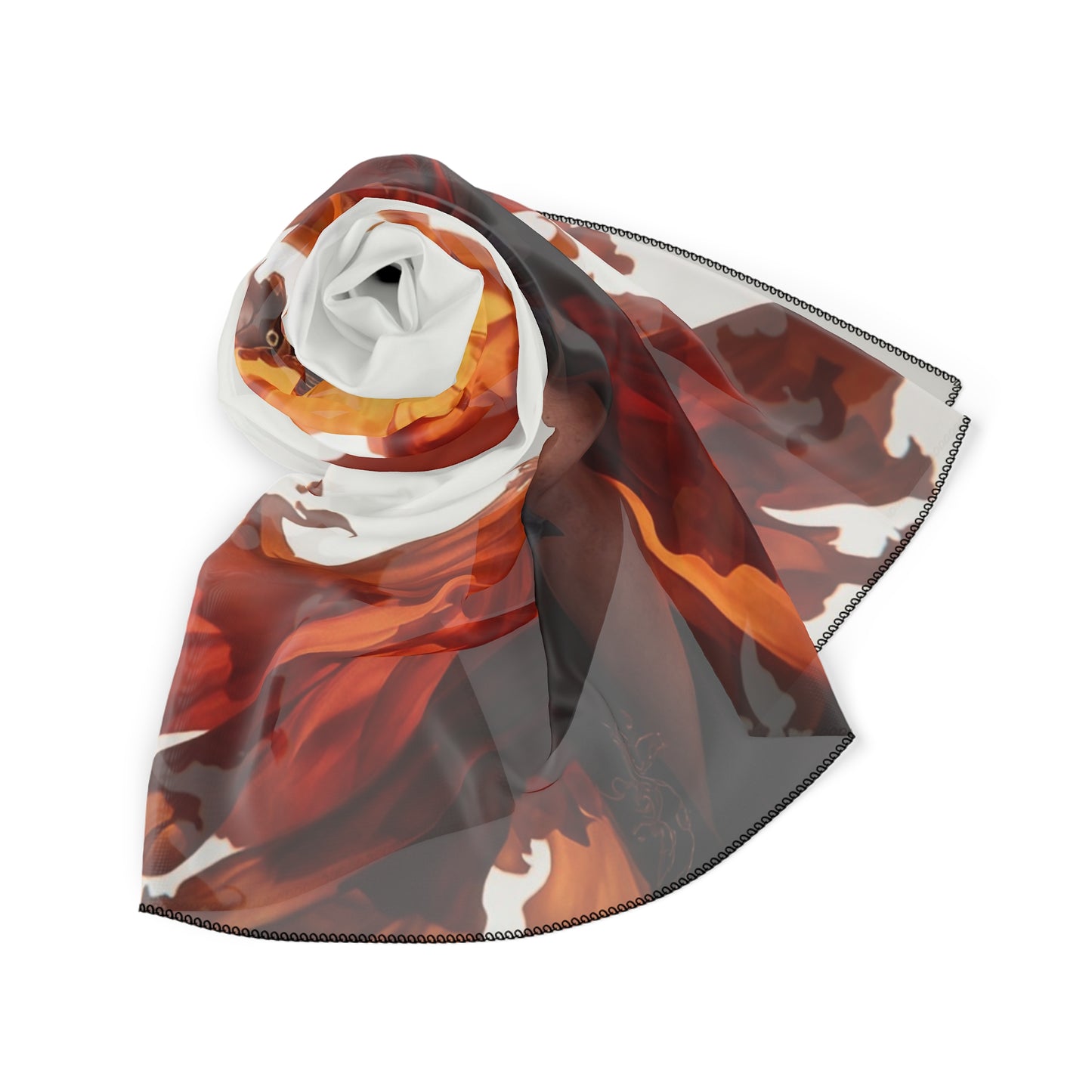 Flame Dancer Poly Scarf – Crimson Whirlwind of Grace