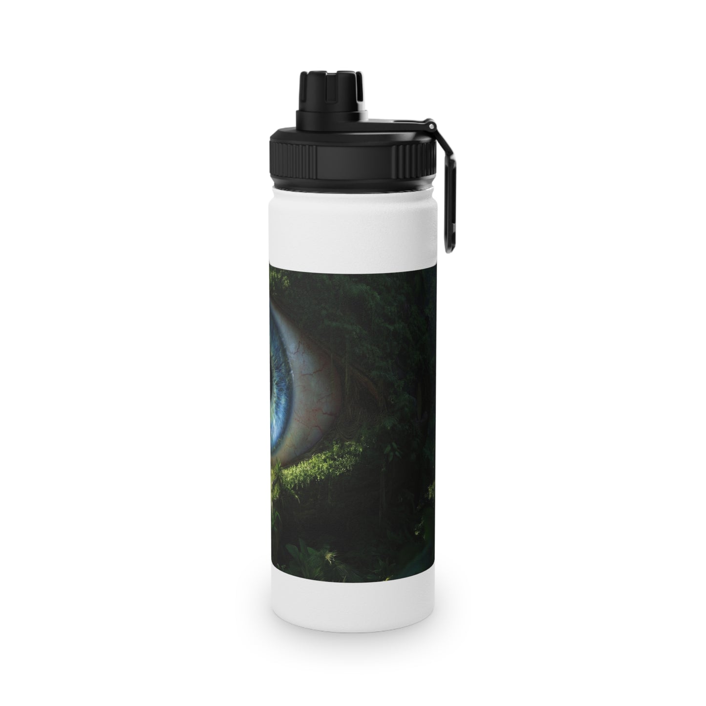 Guardian Eye of the Emerald Grove Stainless Steel Water Bottle, Sports Lid – Watchful Forest Portal