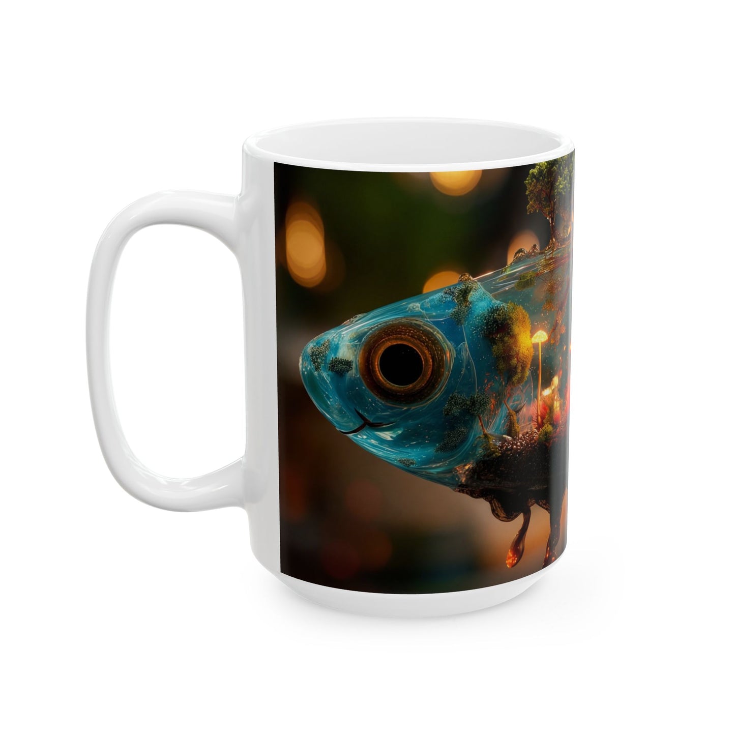 Forest Within Fish Ceramic Mug – Bioluminescent Underwater Sanctuary
