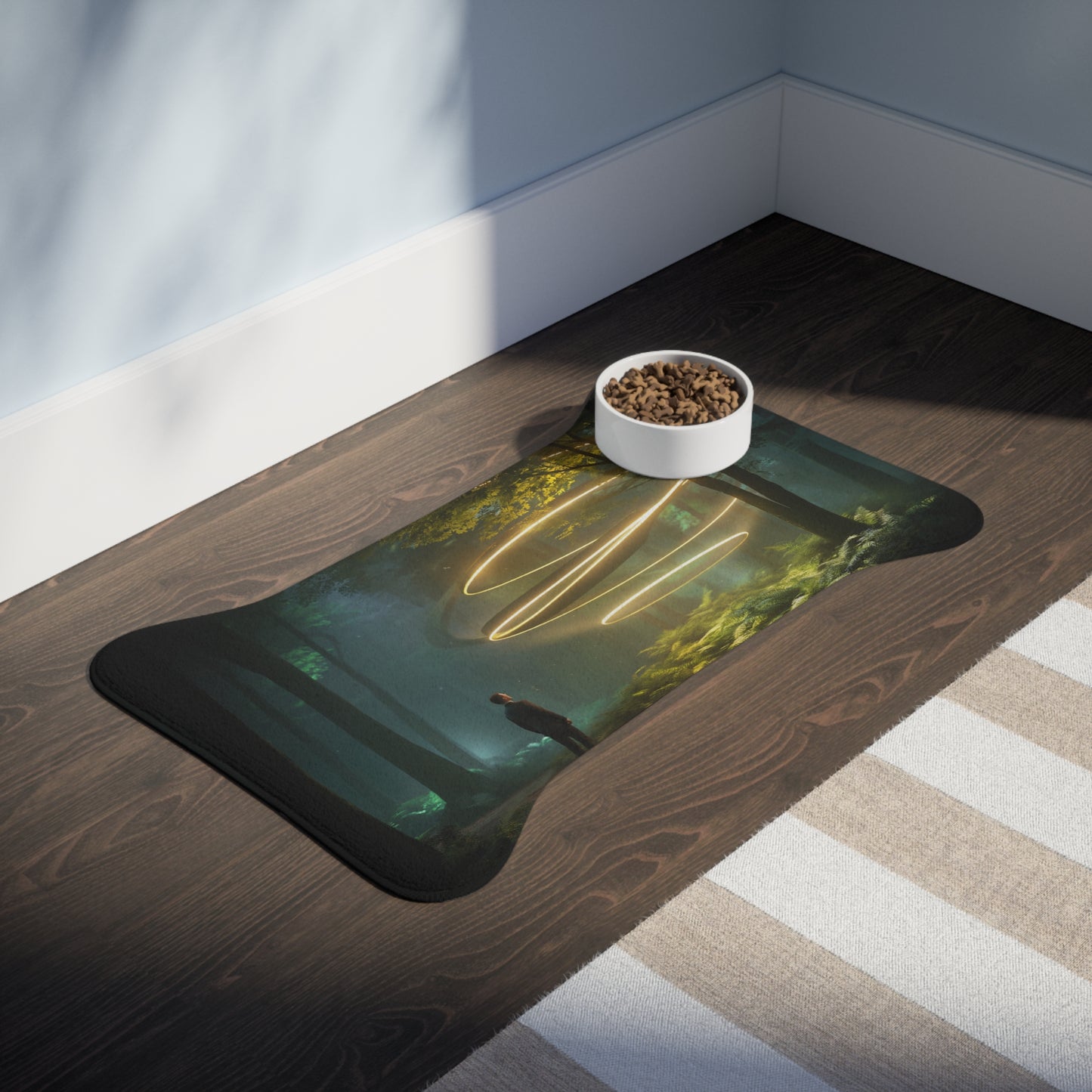 Golden Rings Pet Feeding Mats – Ethereal Forest Vortex