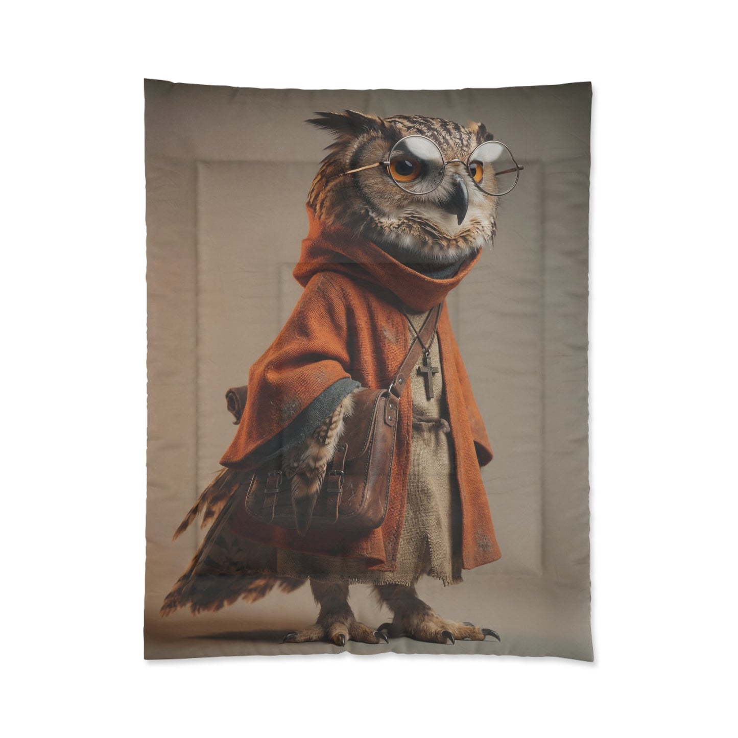 Owl Sage Comforter – Woven Wisdom in Warm Earth Tones