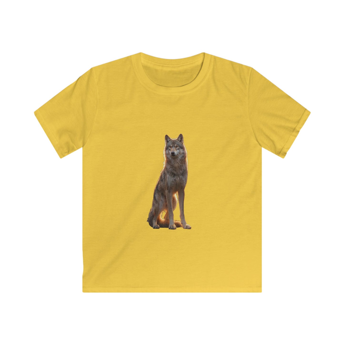 Golden-Guard Wolf Kids Softstyle Tee – Sunset Sentinel Portrait