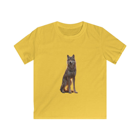 Golden-Guard Wolf Kids Softstyle Tee – Sunset Sentinel Portrait